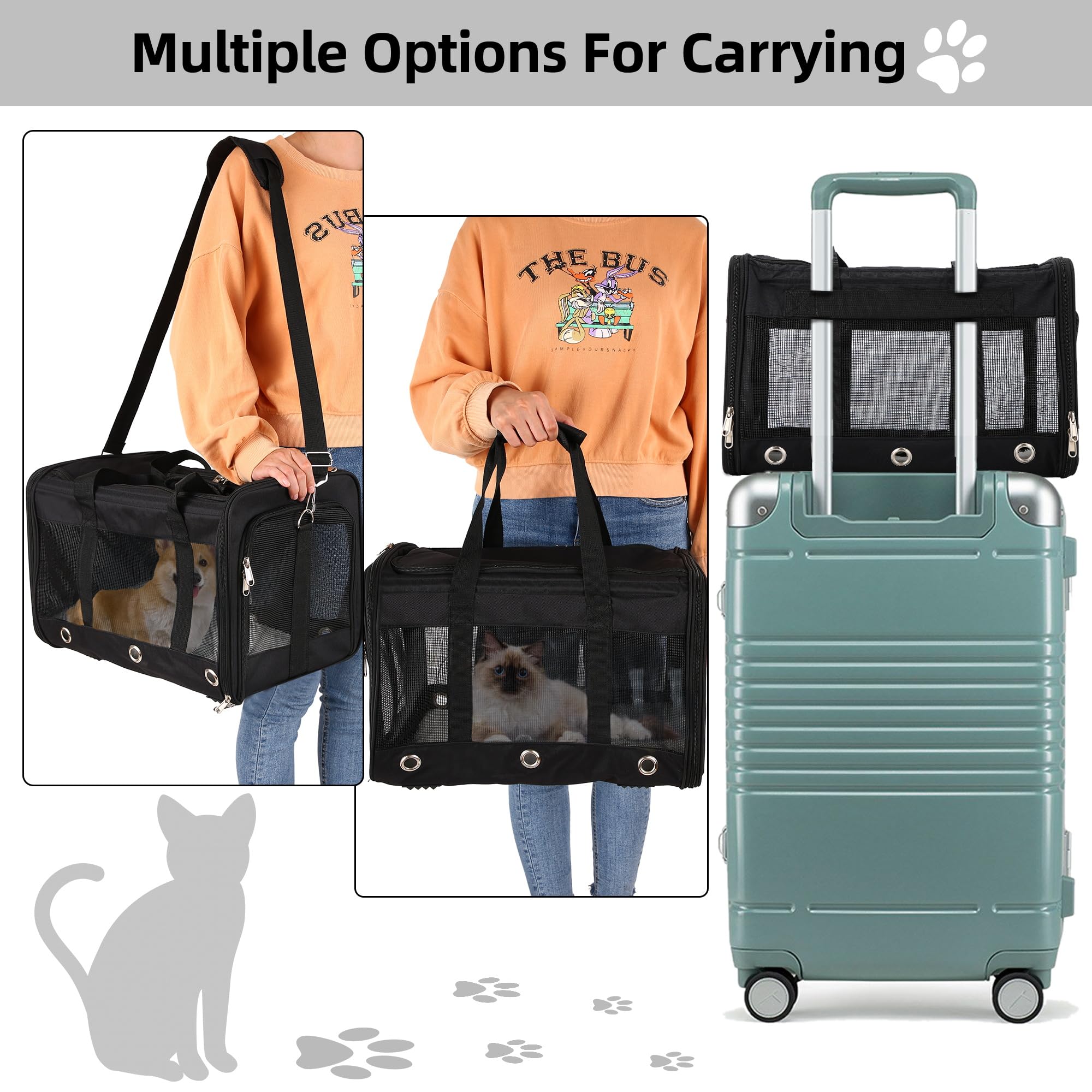 Soft Sided Cat/Dog Carrier,Collapsible Pets Travel Carriers For Pet/Puppy With Shoulder Strap & Removable Mat,Mesh Top Load Small Dogs/Cats Carry Bag Up To 17 Lbs Tsa Airline Approved(Black,M)