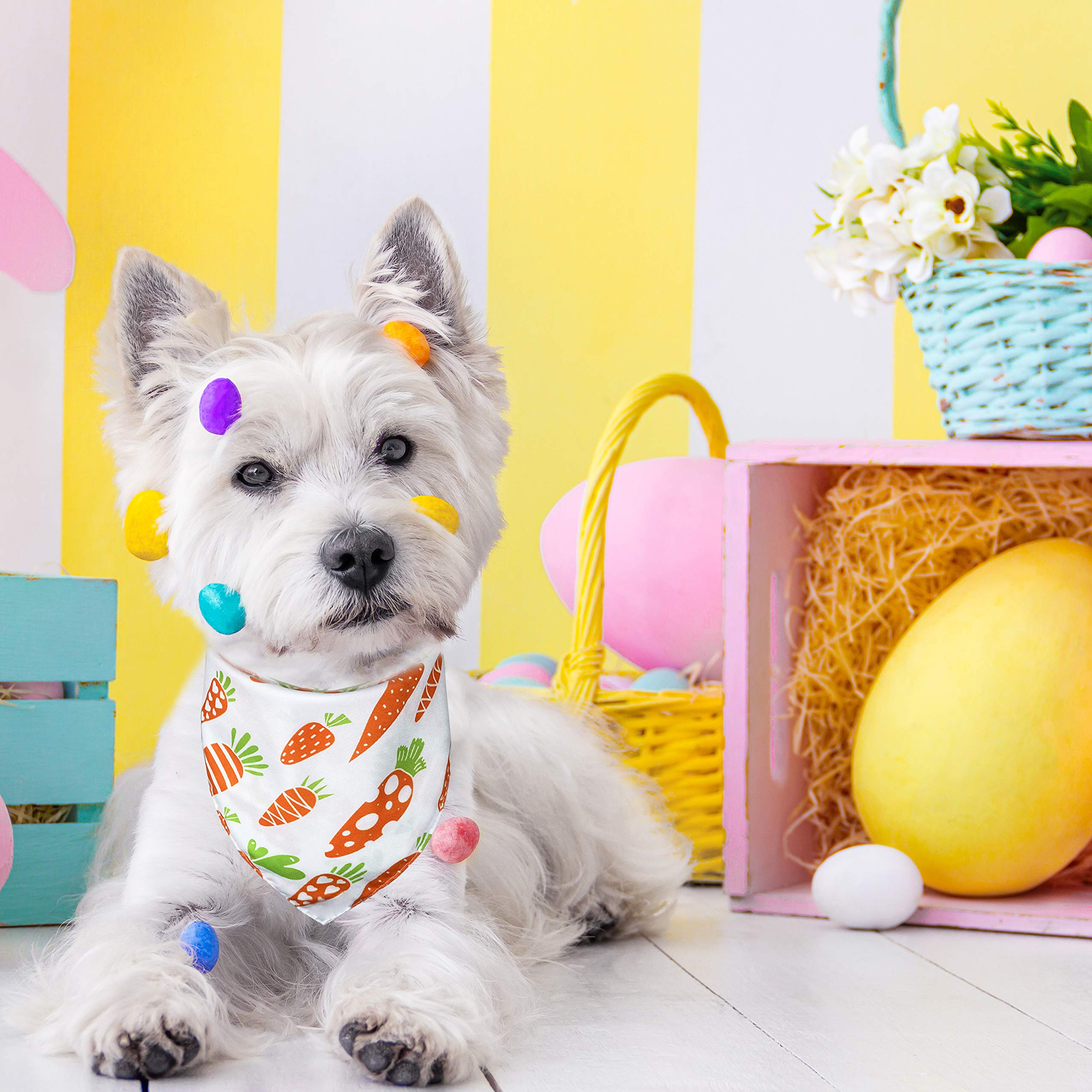 Easter Day Dog Bandana, Holiday Cat Bandana Bunny And Carrot Scarfs For Small Medium Large Dogs Cats Pet Puppies (Hoppy Hour/Pin