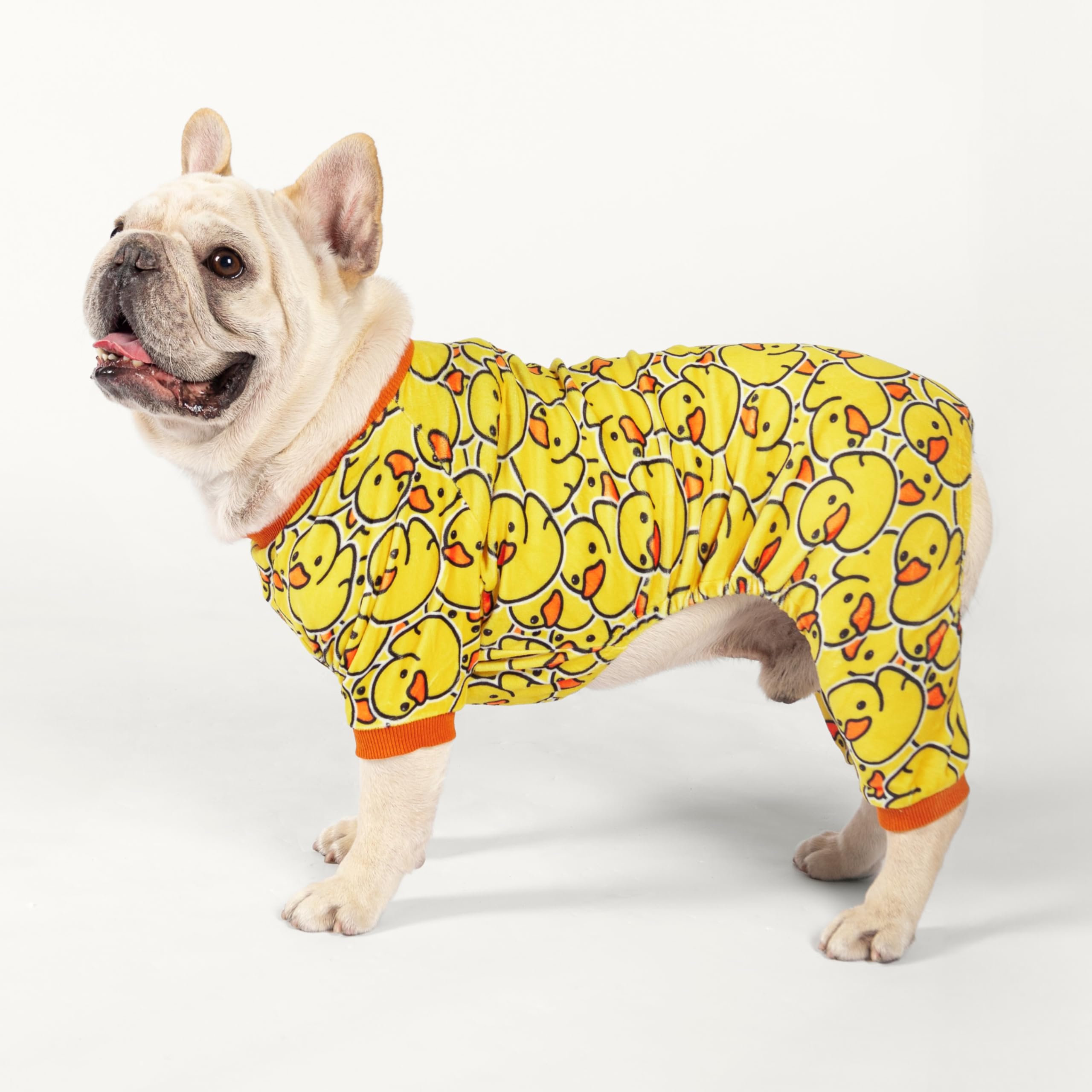 Fitwarm Funny Duck Dog Pajamas, Dog Winter Clothes For Small Dogs Girl Boy, Lightweight Velvet Pet Jumpsuit, Cat Onesie, Yellow, Medium