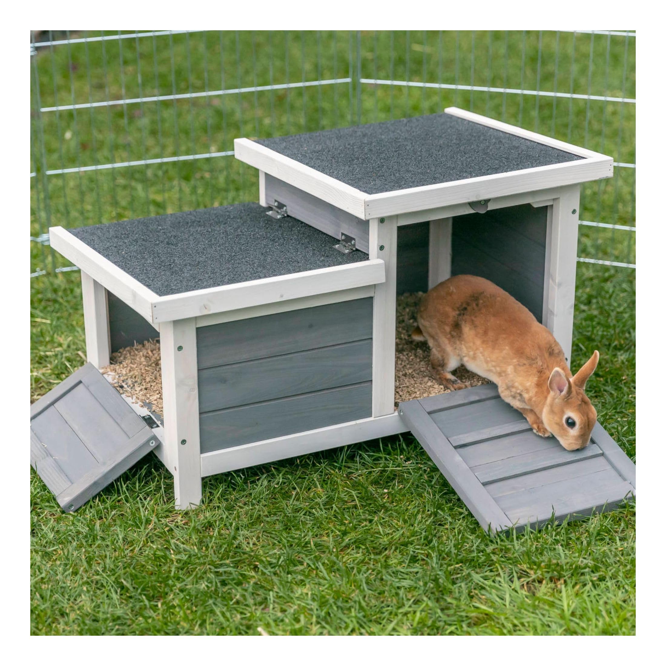 Trixie Small Pet House, Wooden Outdoor Shelter, Weatherproof Pet Home, Ideal For Cats, Rabbits, Bunnies, Guinea Pigs, Gray