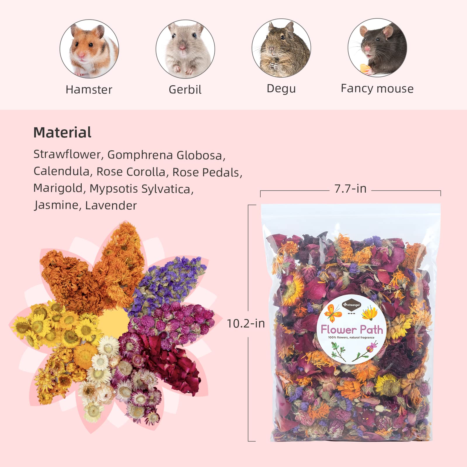 Niteangel Natural & Soft Hamster Bedding Mate Small Animal Habitat Decor For Syrian Dwarf Hamsters Gerbils Mice Degus Bunny Or Other Small-Sized Pet (Flower Version)