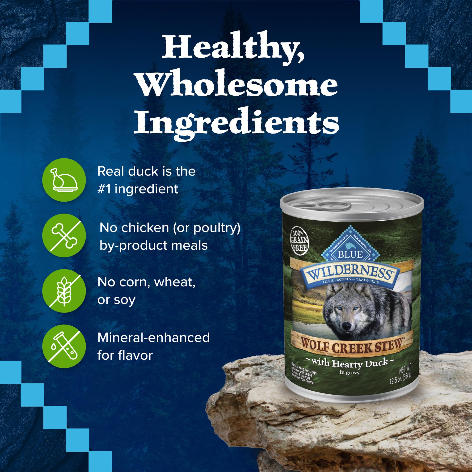 Blue Buffalo Wilderness Wolf Creek Stew High Protein, Natural Wet Food for Dogs, Hearty Duck Stew in Gravy, 12.5-oz cans, 12 Cou