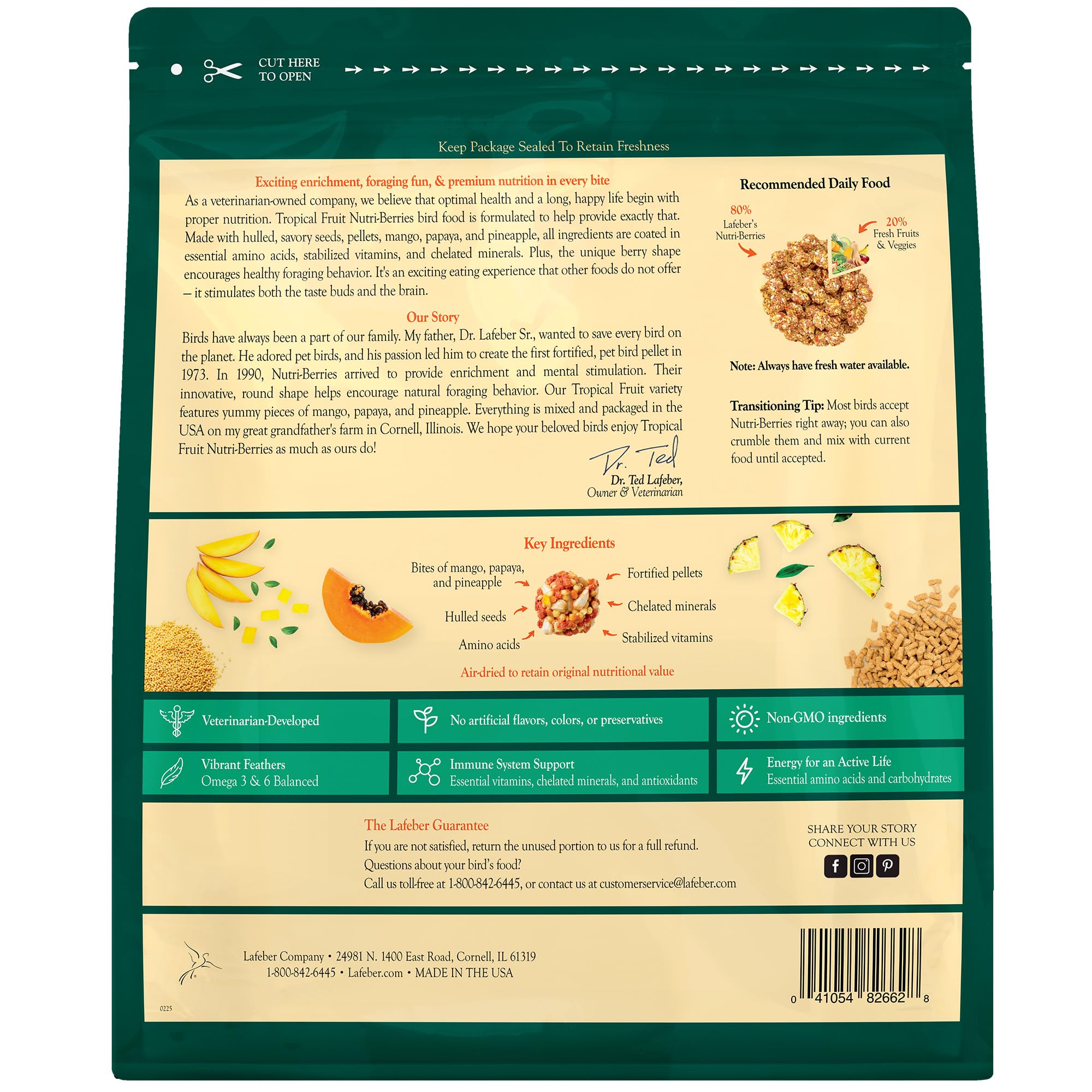 LAFEBER'S Tropical Fruit Nutri-Berries Pet Bird Food, Made with Non-GMO and Human-Grade Ingredients, for Macaws and Cockatoos, 3