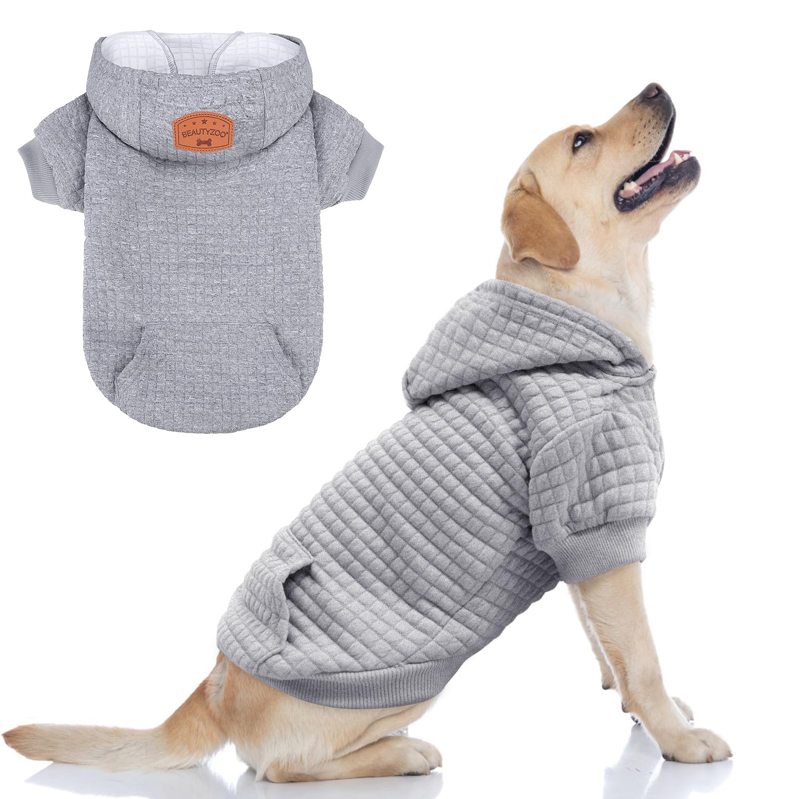Beautyzoo Small Dog Hoodie Sweater With Pockets, Dog Clothes For Small Medium Dogs Boy Girl, Waffle-Like Laminated Cotton Pet Co