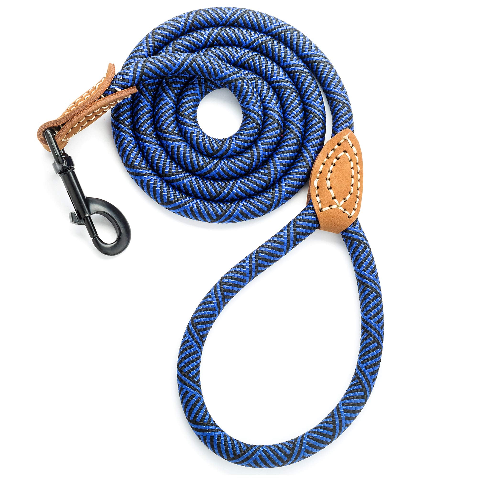 Mile High Life Rope Leash With Genuine Leather Connection, 6 Ft/5 Ft/4 Ft, Heavy Duty Leash For Medium & Large Dogs (Blue, 60 In