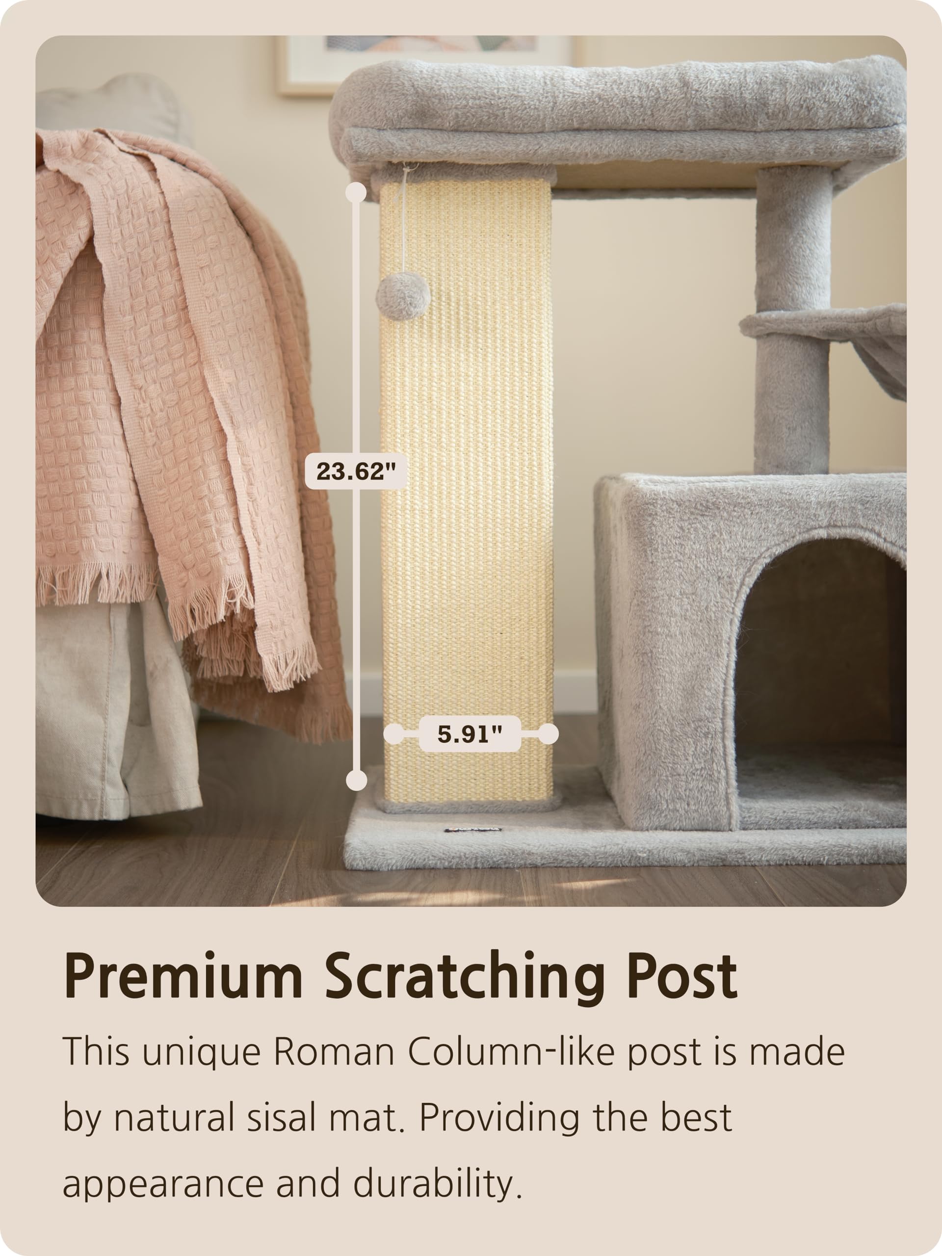 Ouritsu Cat Tree, 27 Inch Cat Tower For Large Cat Indoor, Enlarged Condo, 1 Widened Padded Perch, Luxury Tall Scratching Post, F