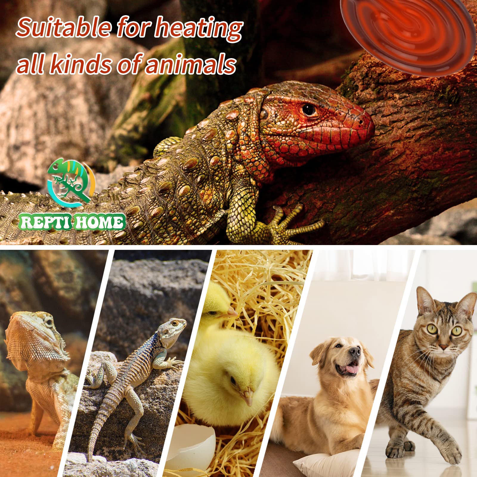 Repti Home 150W Ceramic Heat Emitter (2 Pack), Reptile Heat Lamp Bulbs, Ceramic Heater For Amphibian, Pet Brooder Coop, Chicken, Dog, Cat