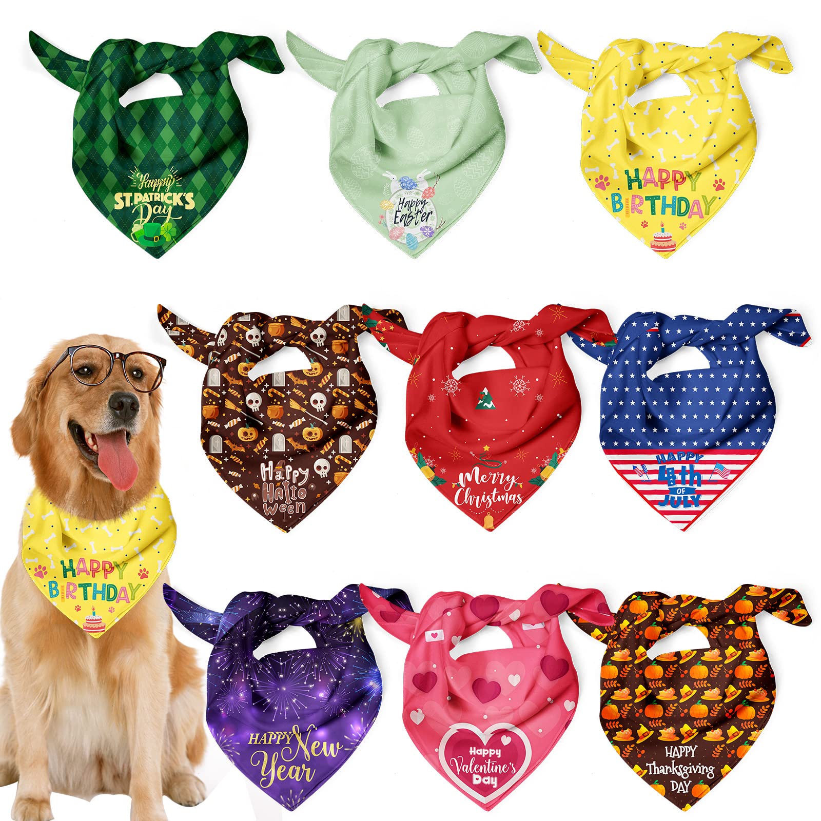 9 Pieces Dog Bandanas Scarf For Happy Halloween Birthday Party Supplies - Washable Triangle Kerchief Bibs For Cats And Pets - Co