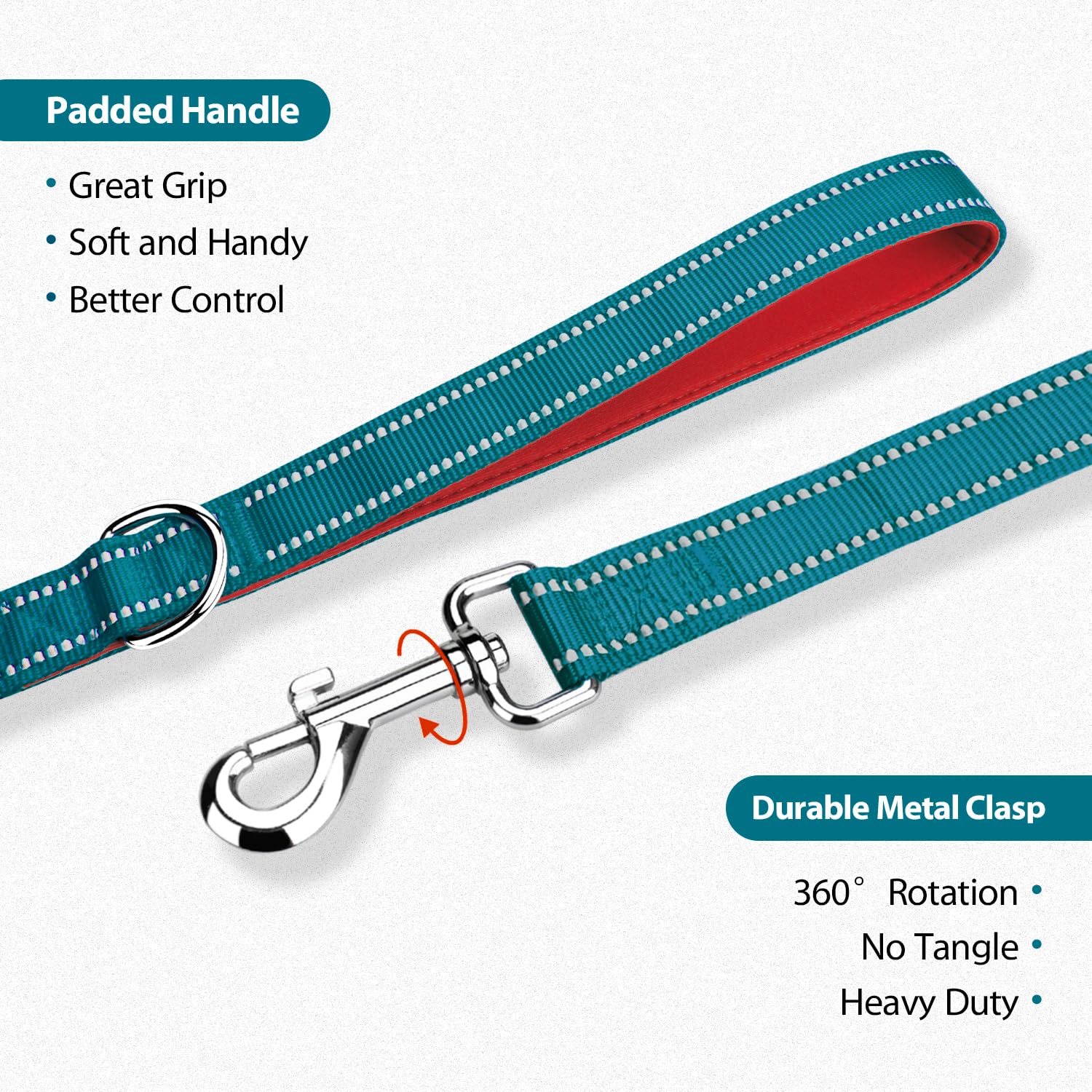 Phoepet 5 Feet Dog Leash With Comfortable Padded Handle Easy Snap Clasp - Reflective Walking Lead For Large, Medium & Small Bree