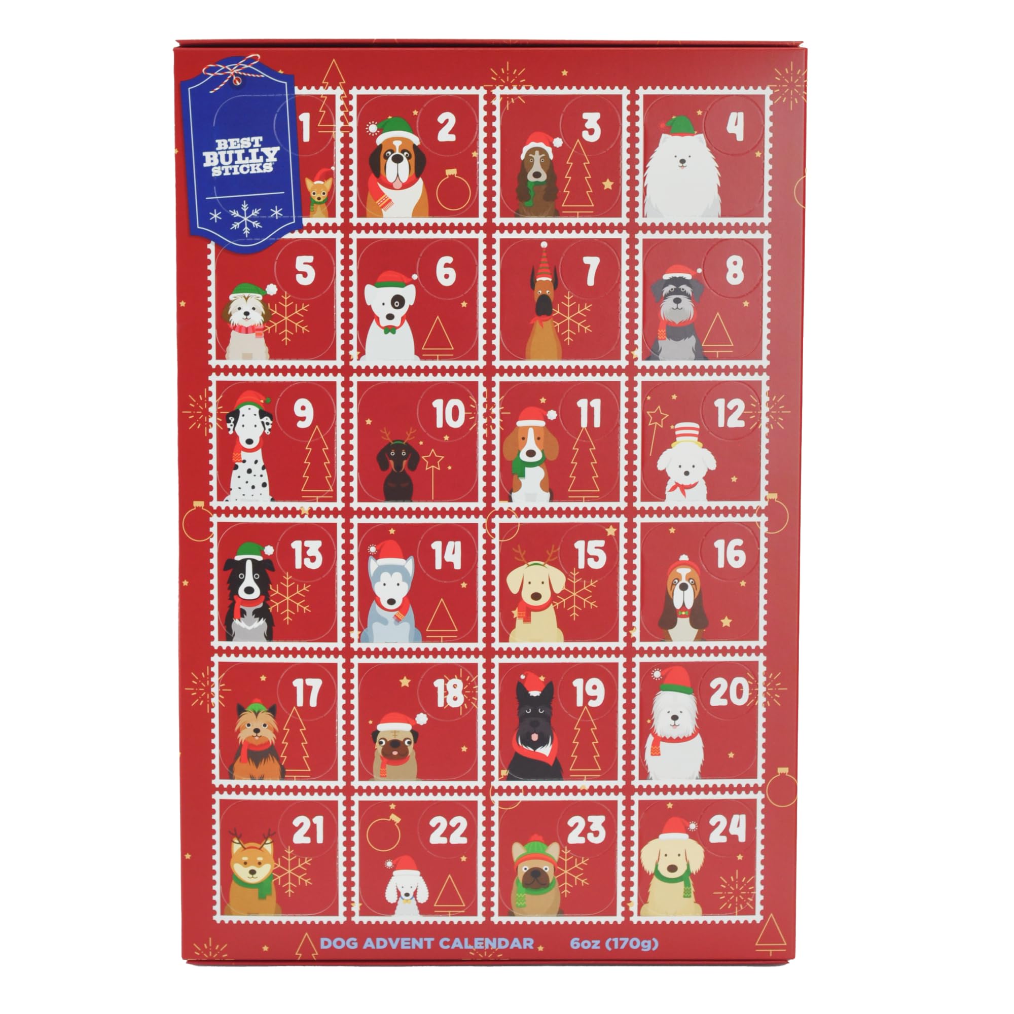Best Bully Sticks 2024 Dog Advent Calendar with Dog Treats - 24 Days of Joy - All-Natural Chicken & Beef Treats & Chews - Health