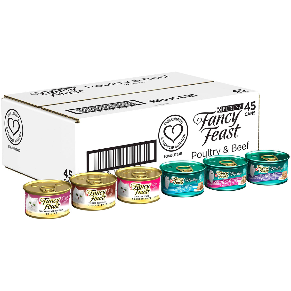 Purina Fancy Feast Wet Cat Food Variety Pack, Poultry & Beef Collection - (Pack Of 45) 3 Oz. Cans