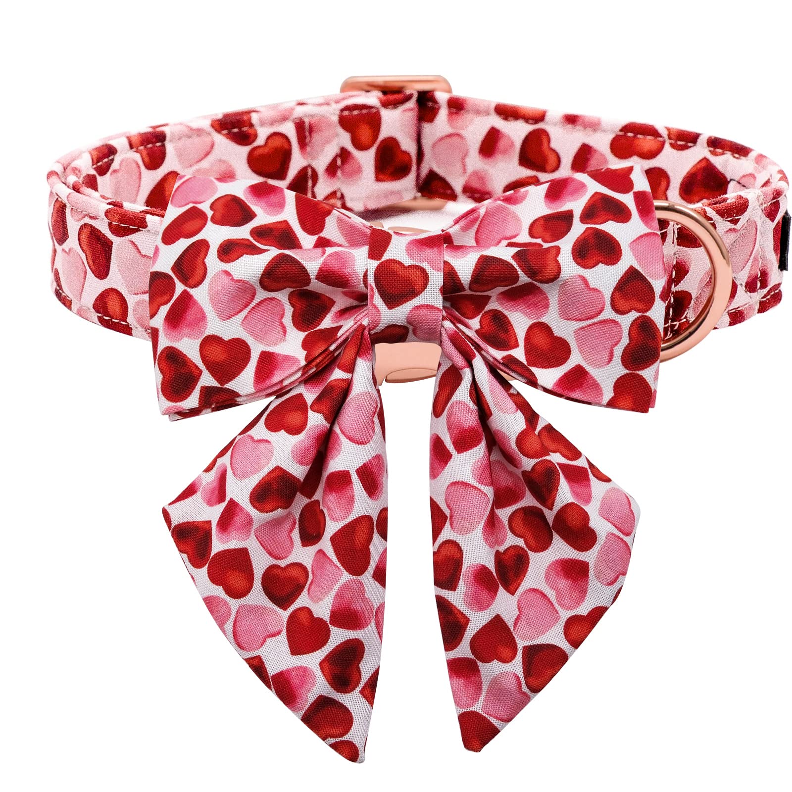 M MACA BATES Valentine Day Love You Sweet Heart Dog Collar with Sailor Bow Tie for Dogs - Red, Size 10-16 inches, Small to Large