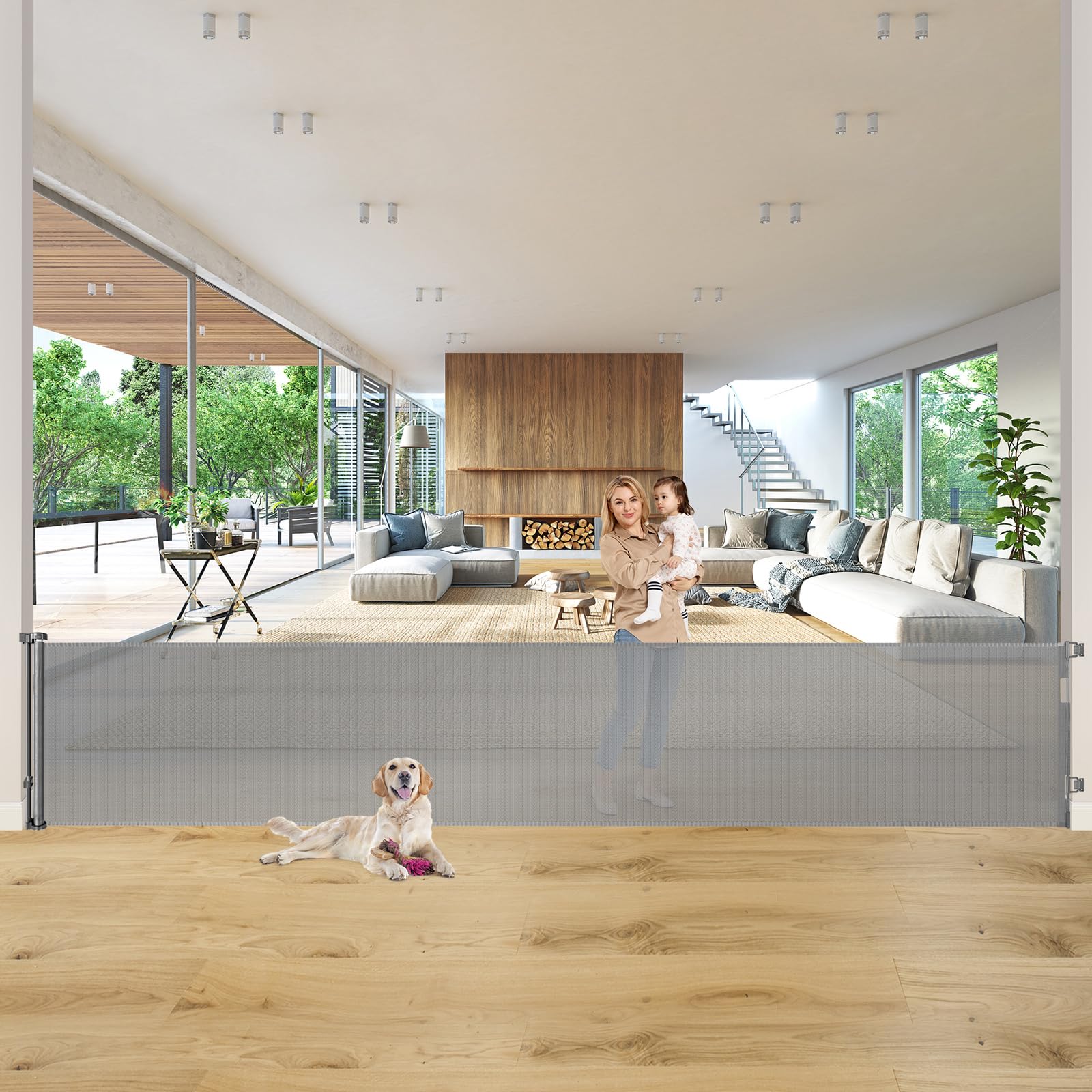 160 Inch Retractable Baby Gates for Extra Wide Openings Retractable Dog Gate Indoor Outdoor Retractable Gate Extra Long Baby Gat