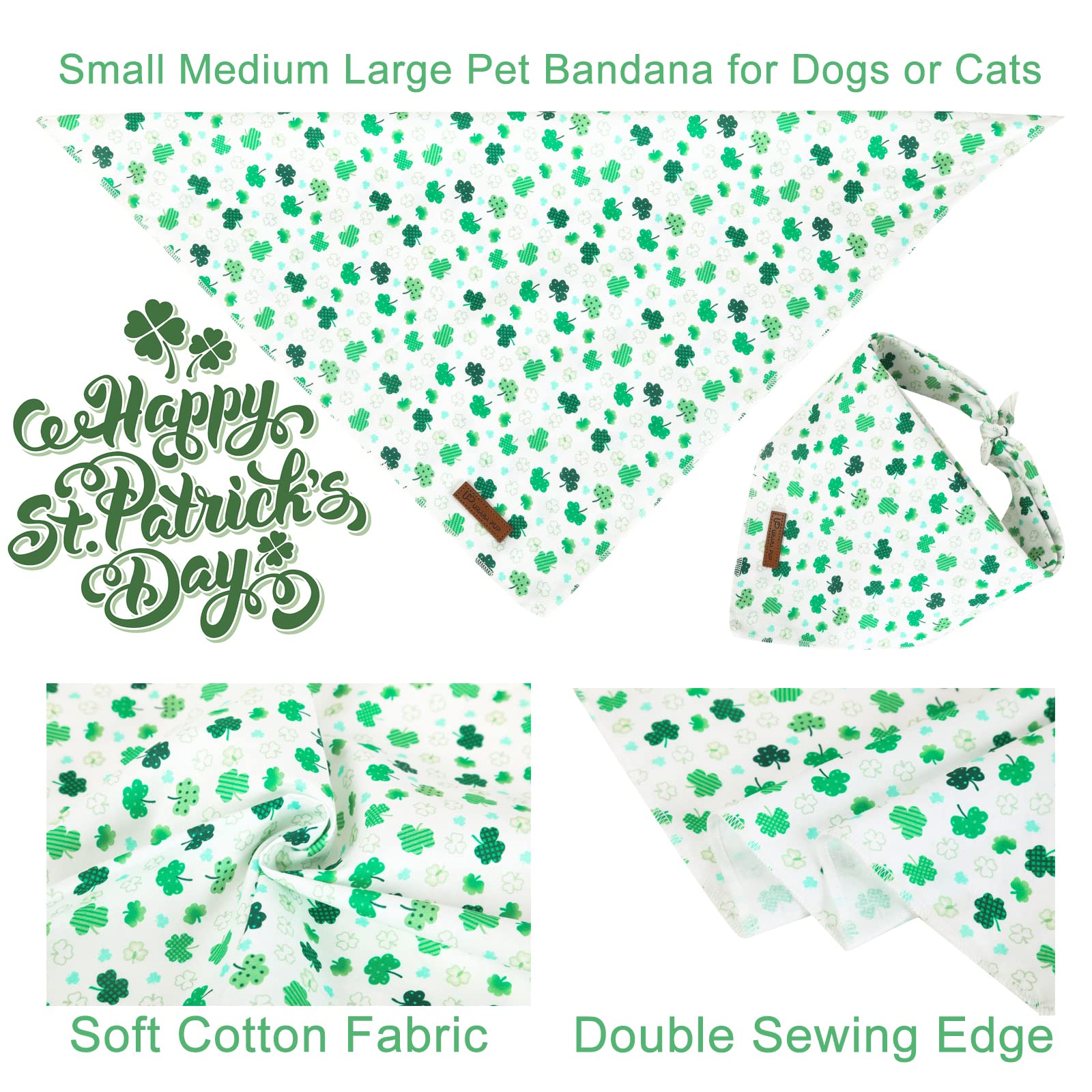 Up Urara Pup St. Patrick'S Day Dog Bandana, Shamrock Triangle Bid Scarf For Medium Large Dog, Cotton Dog Kerchief For Girl Boy Dogs, Cute Spring Dog Bandana, Puppy Green Dog Bandana