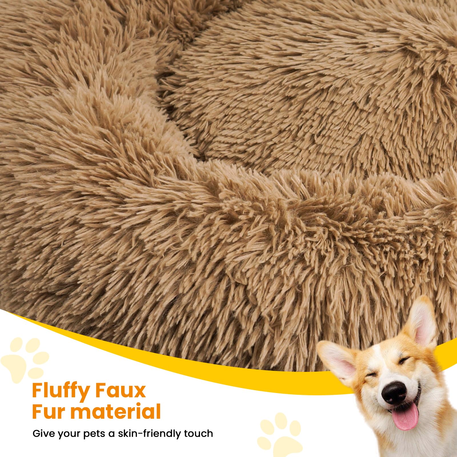 Urgvanz Pet Calming Dog Beds For Large Dogs, Faux Fur Donut Cuddler Dog Bed, Round Fluffy Pillow, Washable Pet Bed For Dogs Up T