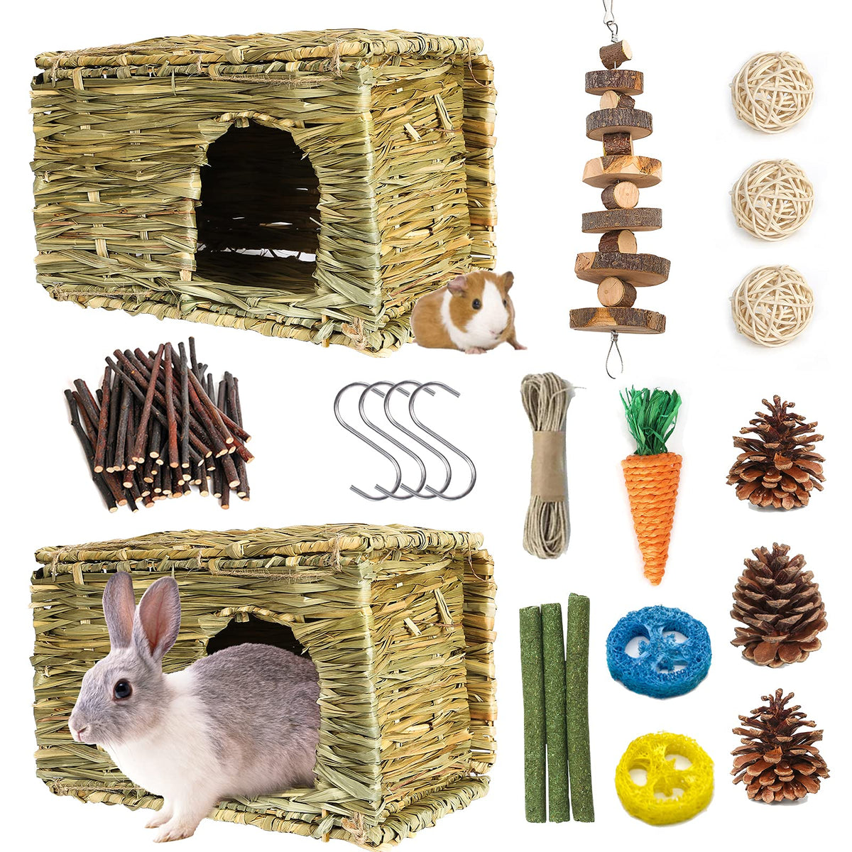 Pstardmoon Bunny Grass House-Hand Made Edible Natural Grass Hideaway Comfortable Playhouse For Rabbits, Guinea Pigs And Small An