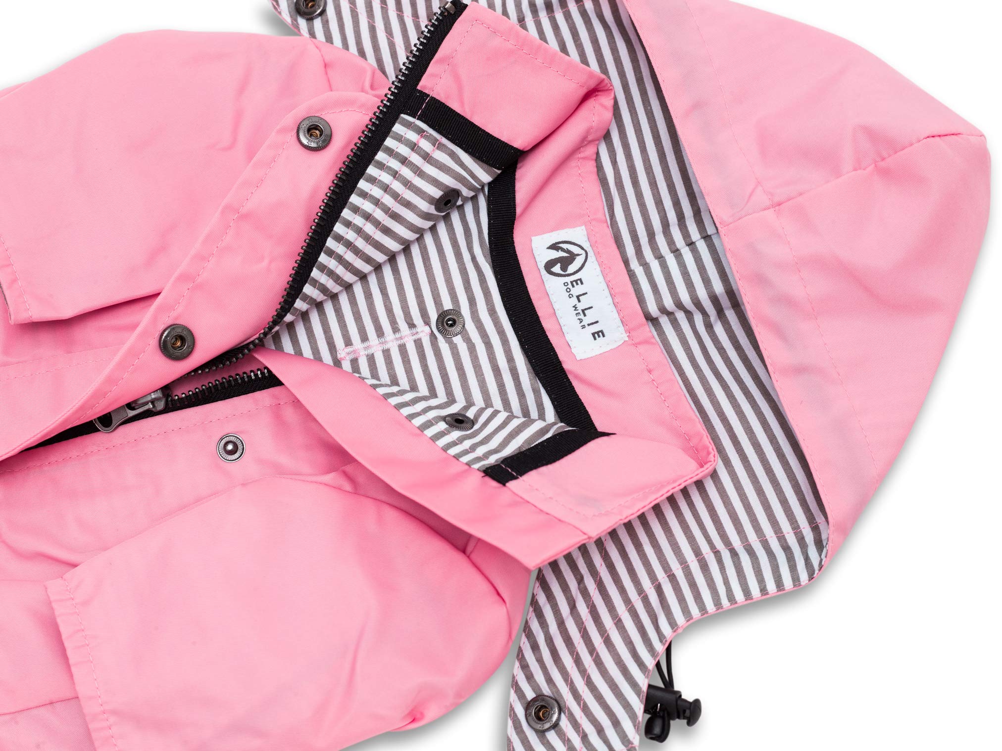Ellie Dog Wear Zip Up Dog Raincoats With Reflective Buttons, Pockets, Rain/Water Resistant, Adjustable Drawstring, & Removable Hood - Xxs To Xxl - Stylish Premium Dog Raincoats (Pink, Small)
