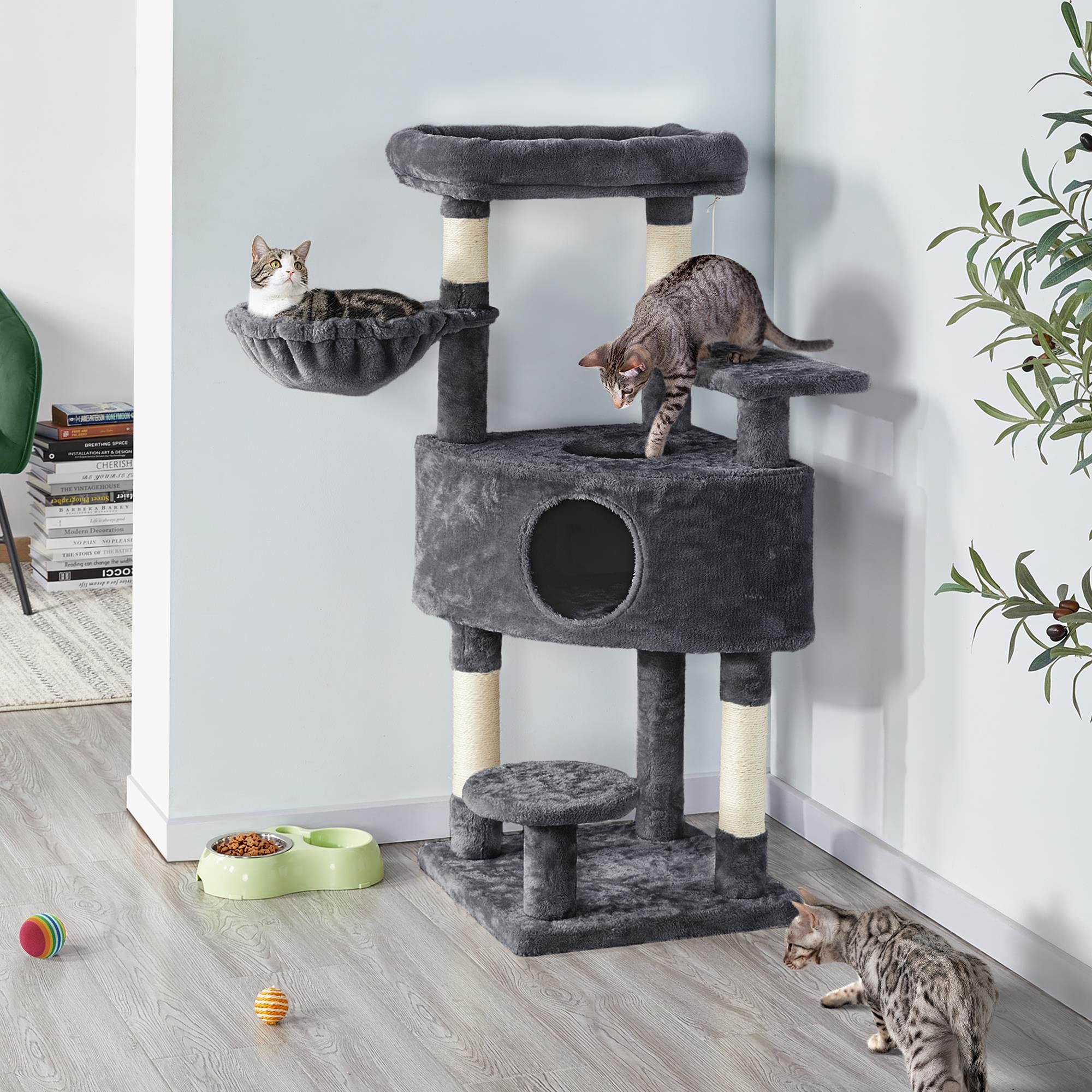 Yaheetech 46In Cat Tree For Indoor Cats, Cat Tower With Spacious Condos, Scratching Posts & Large Top Plush Perch, Cat Stand Hou