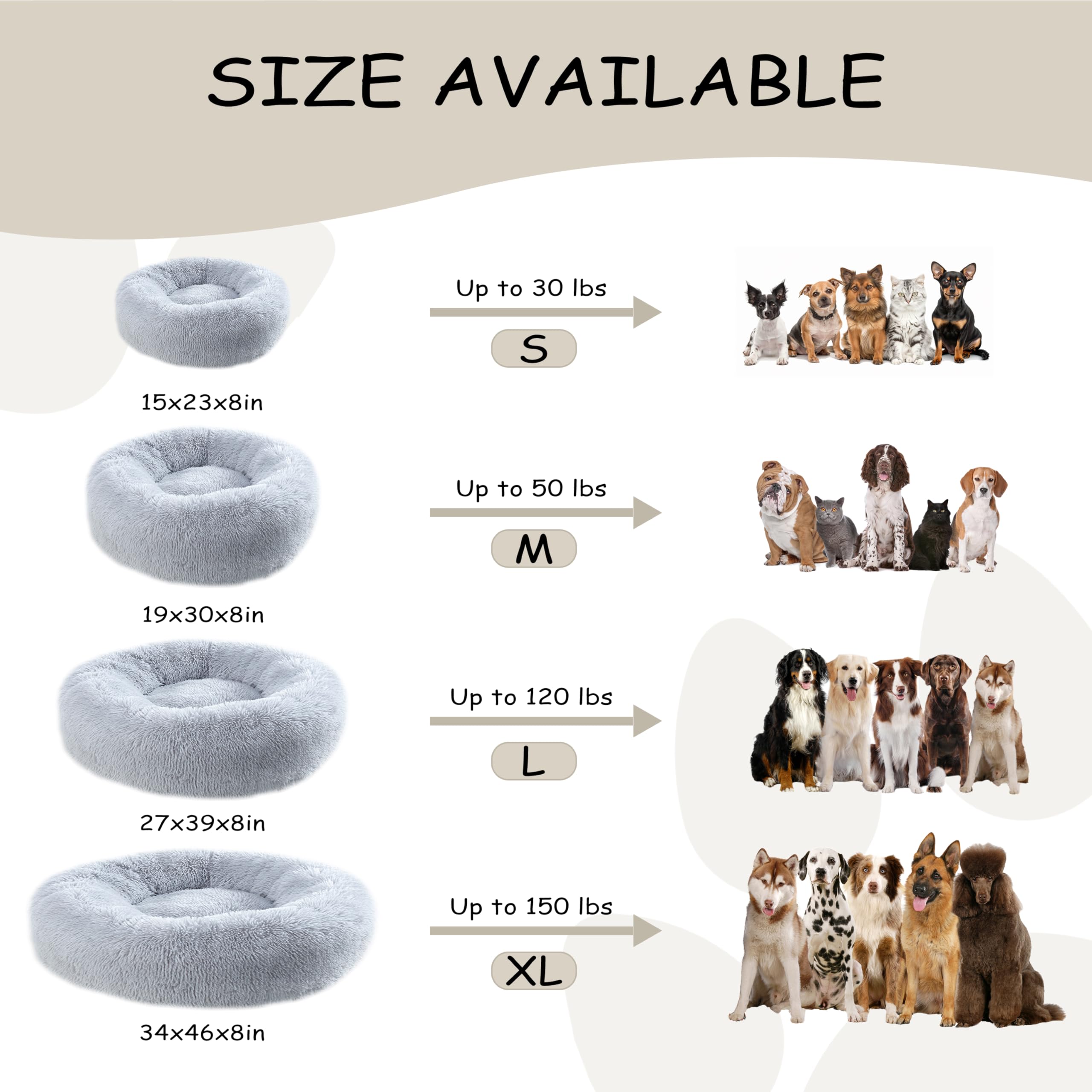 Bunlitent Calming Dog Bed 46'' - Plush Anti-Anxiety Round Nest, Grey