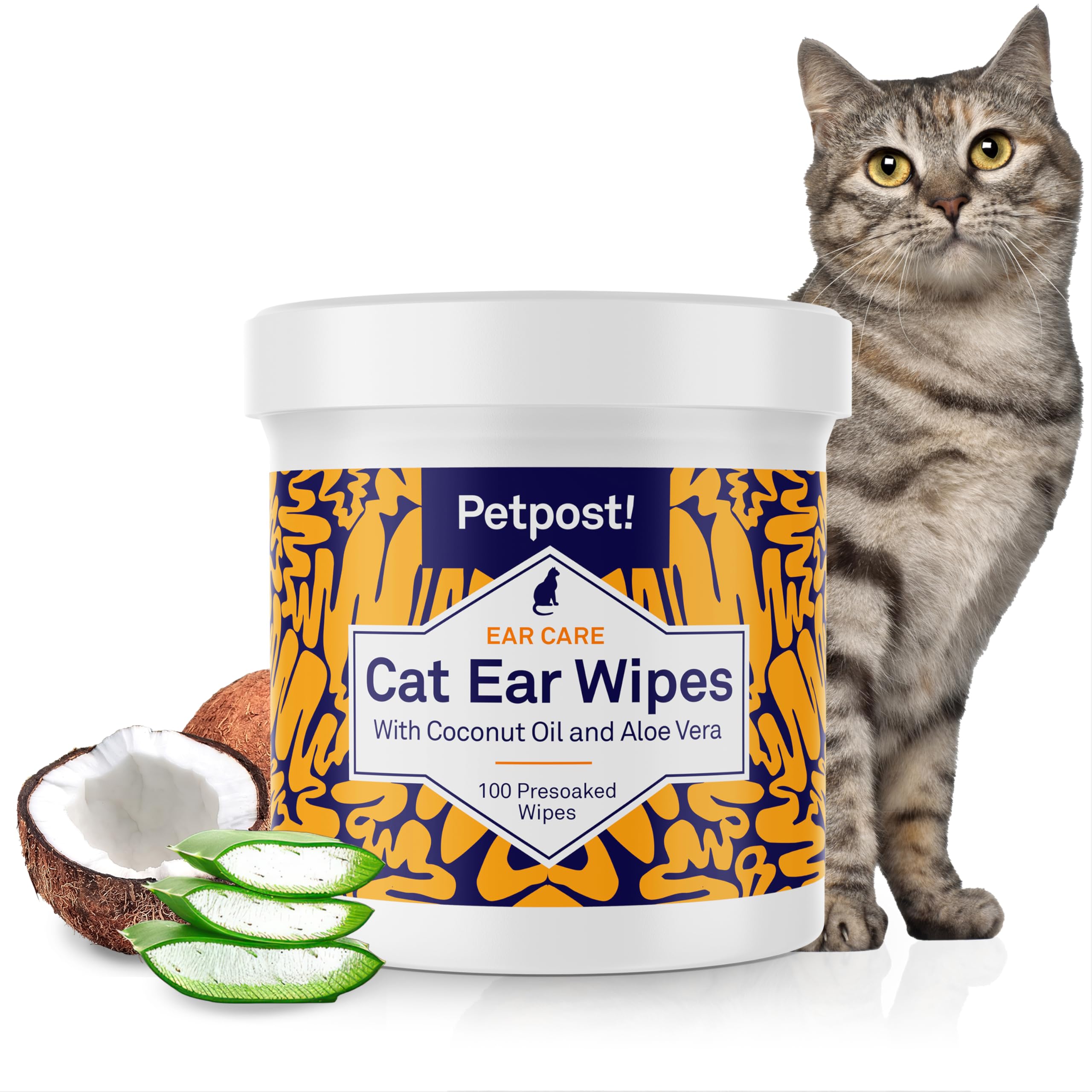 Petpost | Cat Ear Cleaner Wipes - Ultra Soft Cotton Pads in Coconut Oil Solution - Treatment for Removing Cat Ear Dirt & Wax 100
