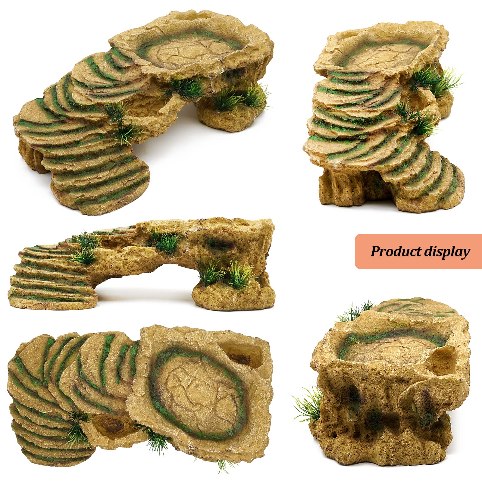 Minyulua Turtle Basking Platform Reptile Terrarium Hideout Tortoise Resin Rock Hide Cave Habitat Ornament For Bearded Dragon Fro