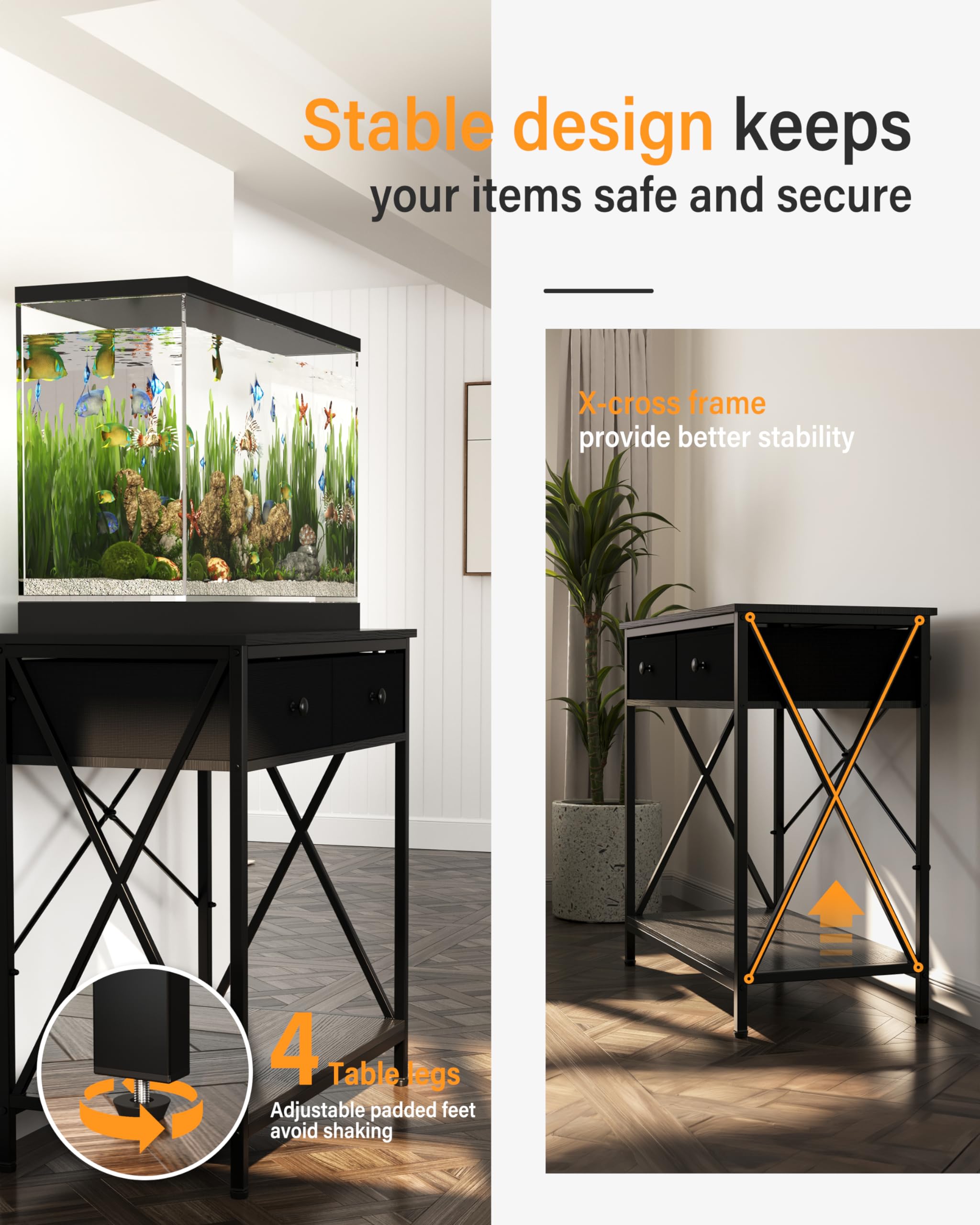 FILKO Fish Tank Stand 29 Gallon: Sturdy Aquarium Stand with Accessories Storage - Metal Fish Tank Table for 20-29 Gallon Reptile