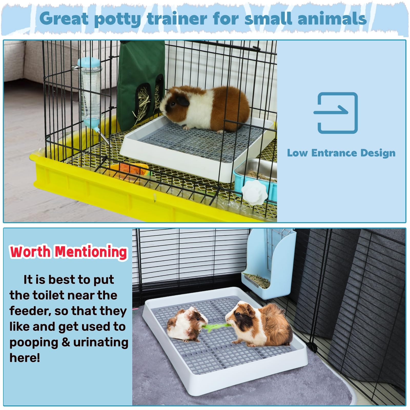 Fhtonge Guinea Pig Litter Box For Cage, Guinea Pigs Litter Pan With Grid, Rectangular Small Amimal Potty Trainer Tray Pet Toilet