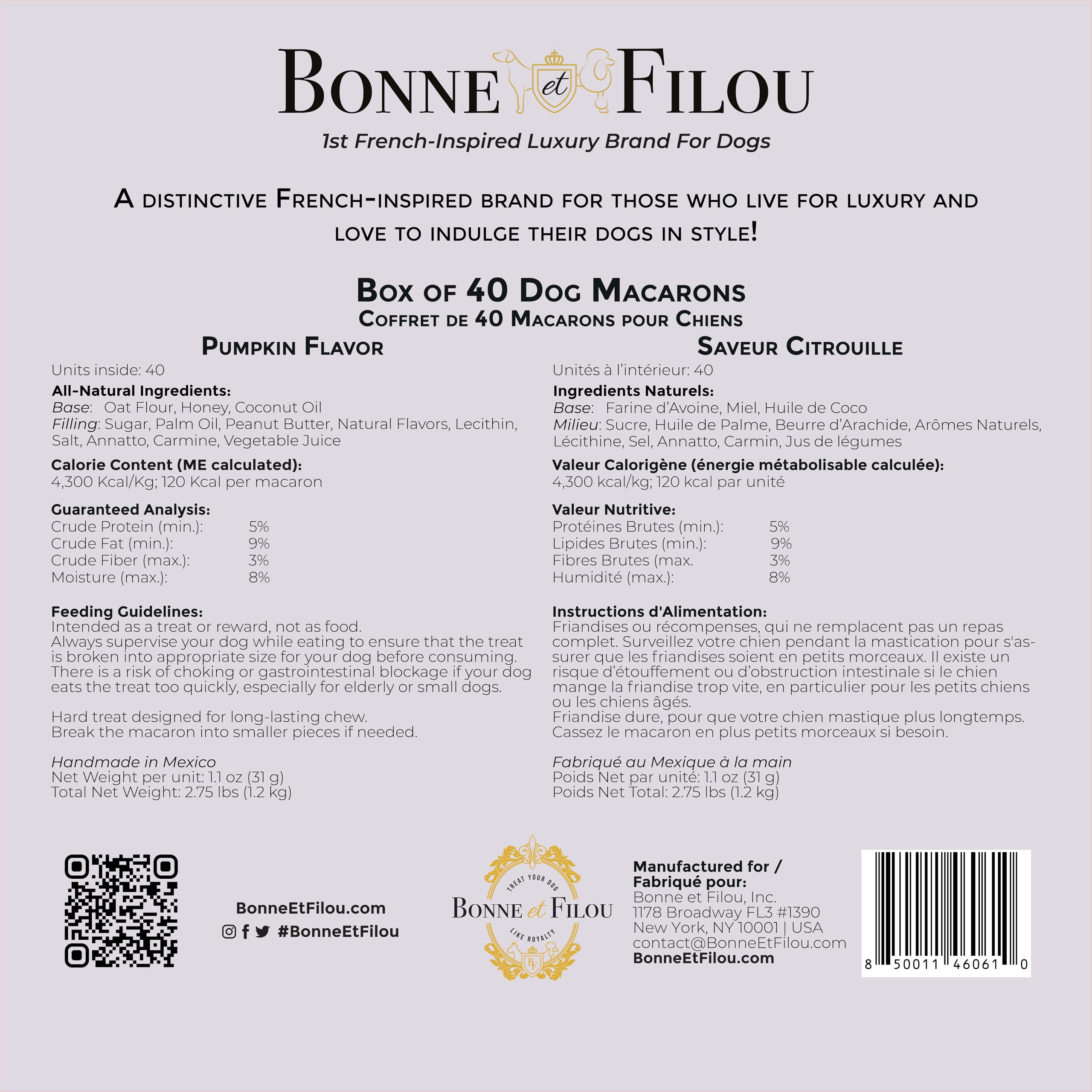 Bonne et Filou Dog Treats Pumpkin Cupcakes - Gourmet Macaron Cakes, 40 Count Bulk Pack - Healthy & Delicious Human Grade Snacks