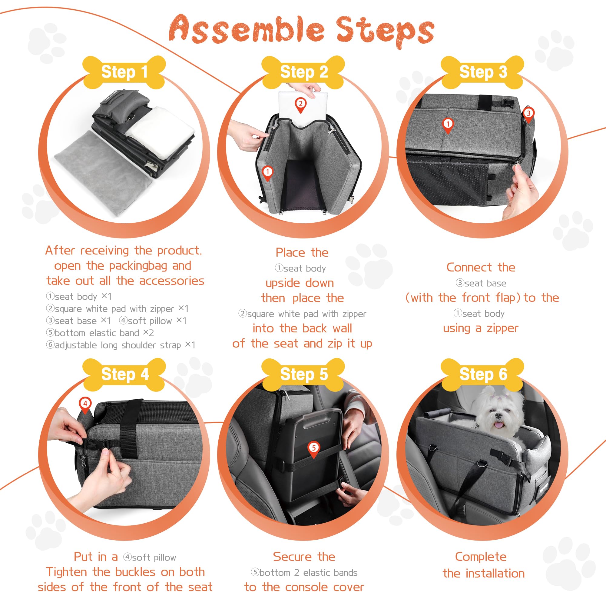 Woyyho Center Console Dog Car Seat Waterproof And Easy Clean Dog Car Seat For Small Dogs Thickened Pu Leather Dog Car Seat With Adjustable Safety Belt (Up To 14 Lbs), Grey