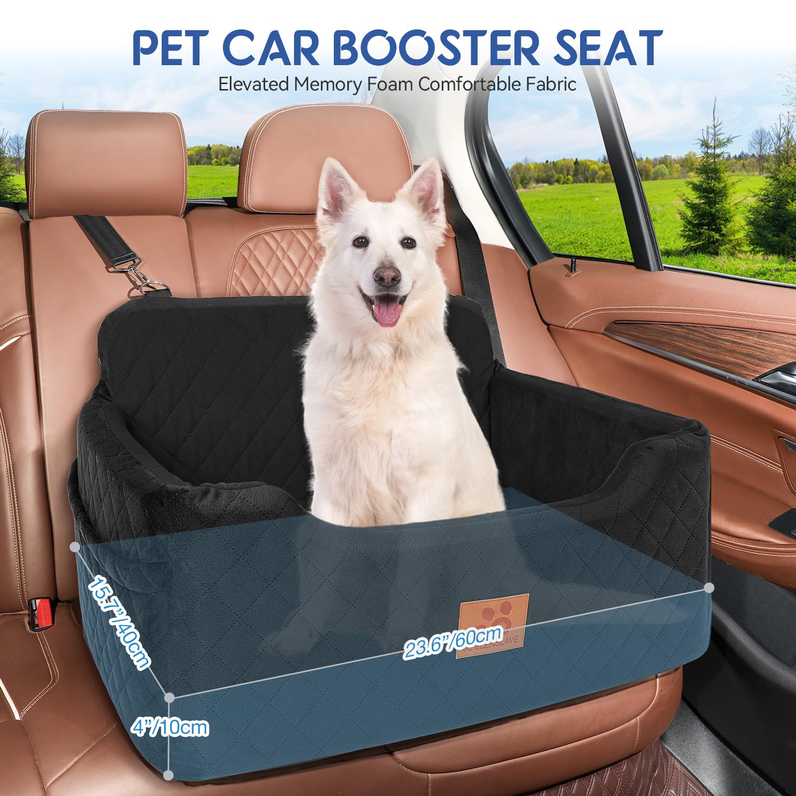 Gl Glenslave Dog Car Seat For Medium/Large Dogs,Dog Booster Seat For Dog Under 50Lbs Or 2 Small Dogs, Detachable And Washable Pe