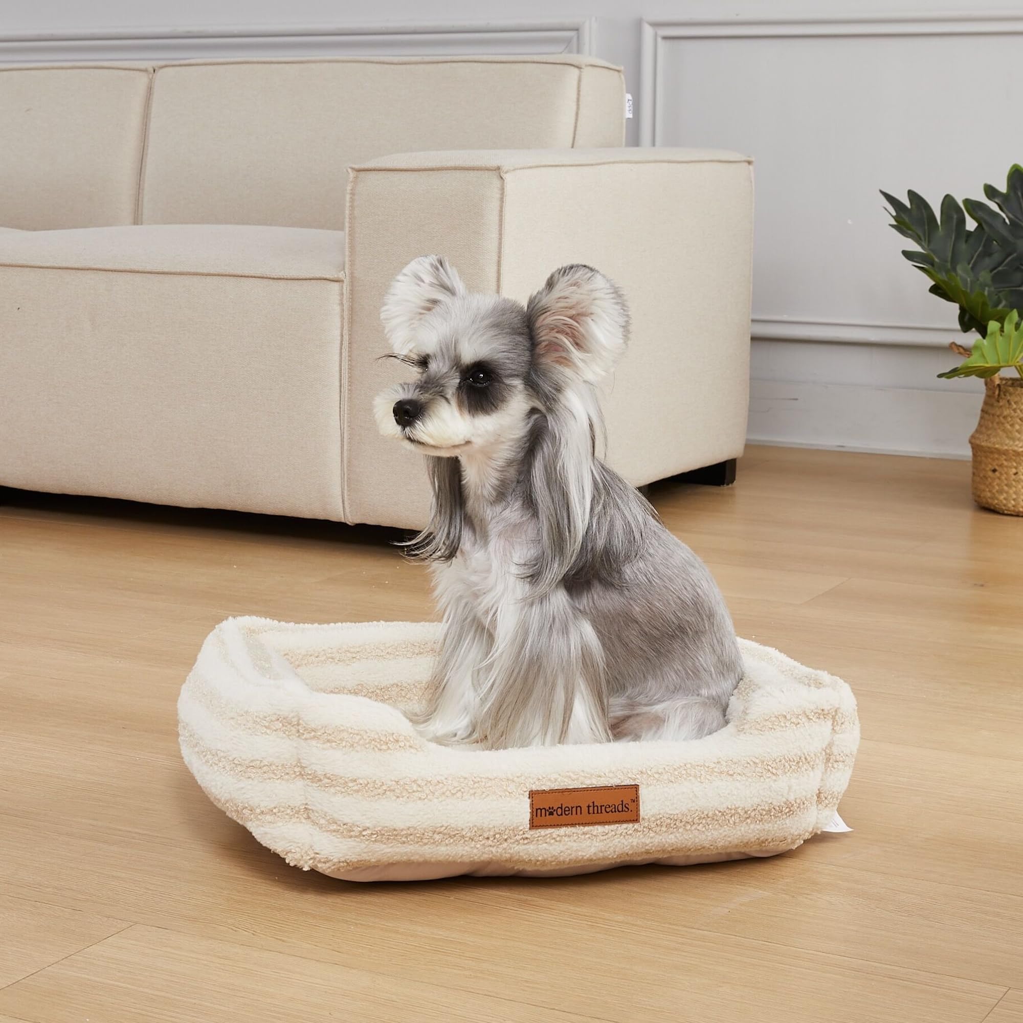 Modern Threads Ultra Soft Plush Pet Bed for Small Dogs, 24"L x 20"W x 8"Th, Beige, Removable Washable Cover, Model 5PMNFCUD1-B