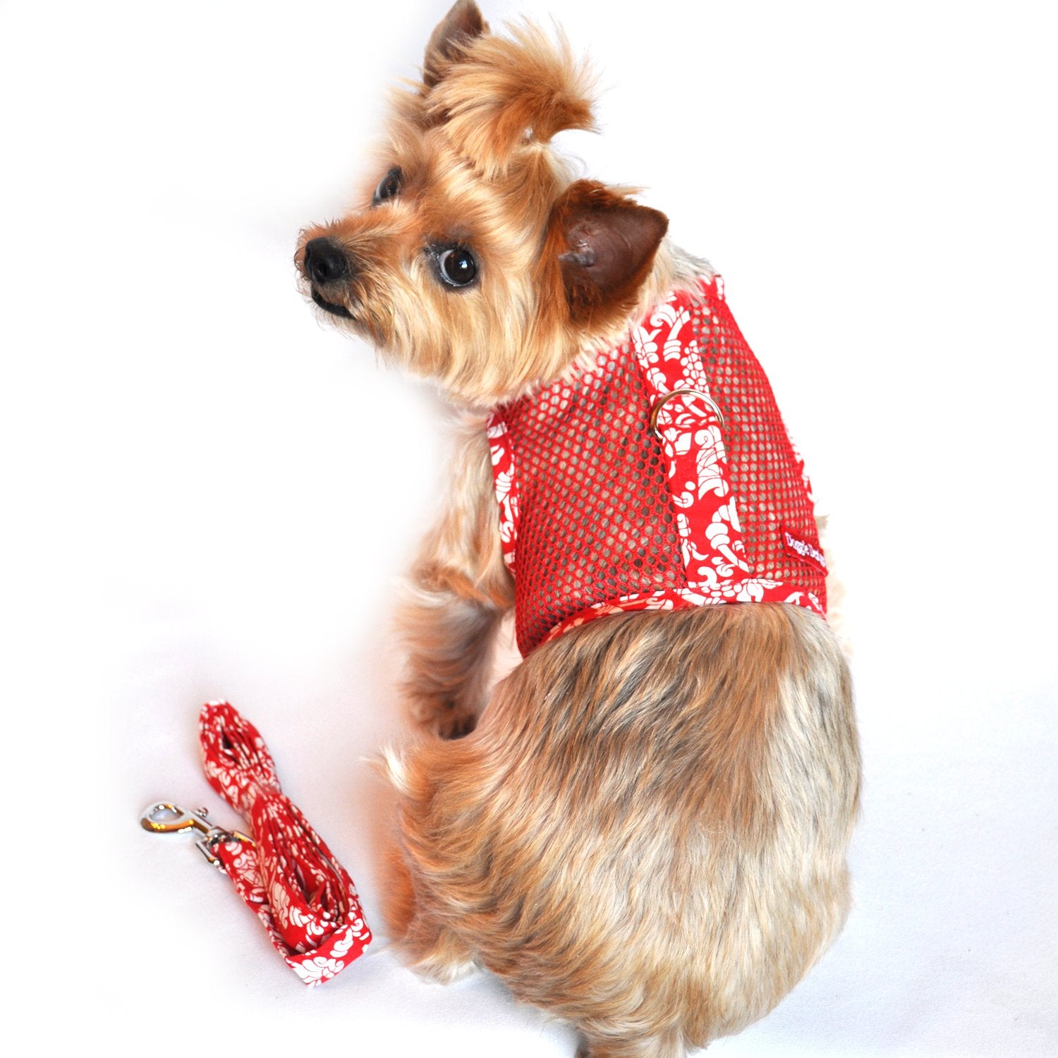 Cool Mesh Dog Harness - Dog Vest For Pets, Simple Step In And Go Design, Harness For Dogs With Leash, Hawaiian Hibiscus Red, Sma