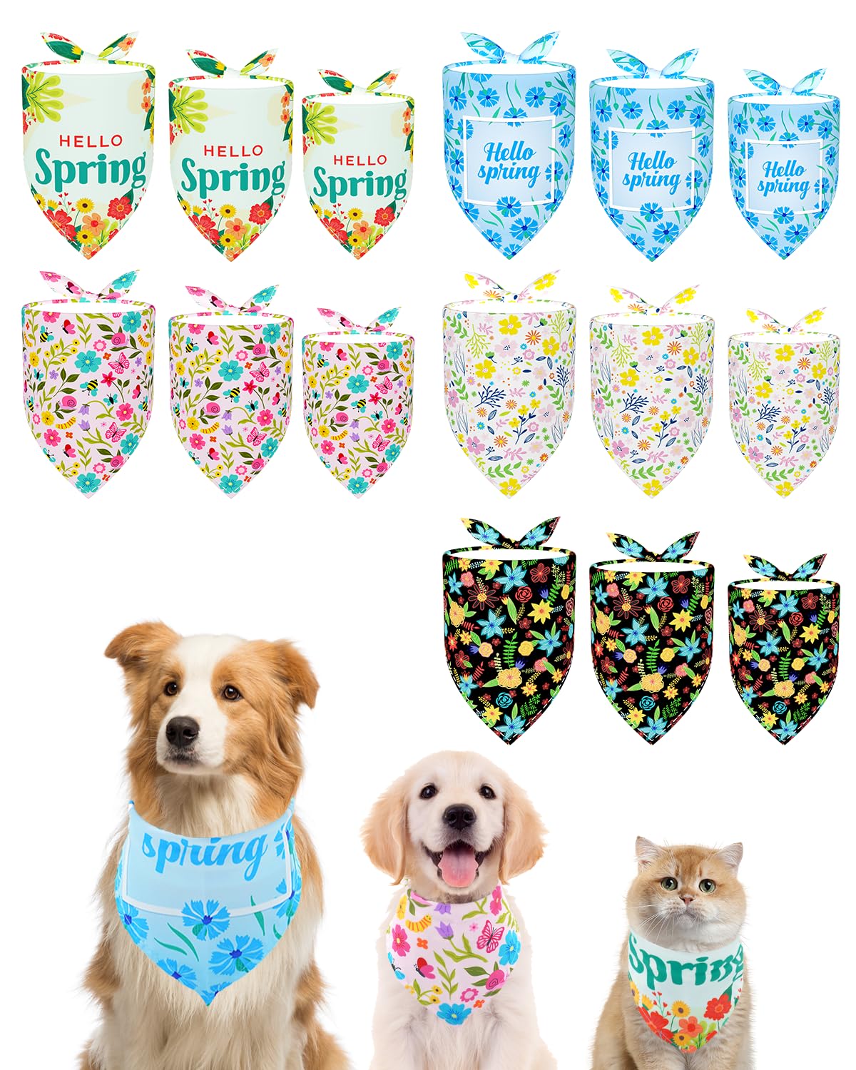 Pet Show 15 Pack Spring Dog Bandanas Bulk Large Medium Small 3 Mixed Sizes Floral Dogs Head Scarves Puppy Triangle Bibs Kerchief