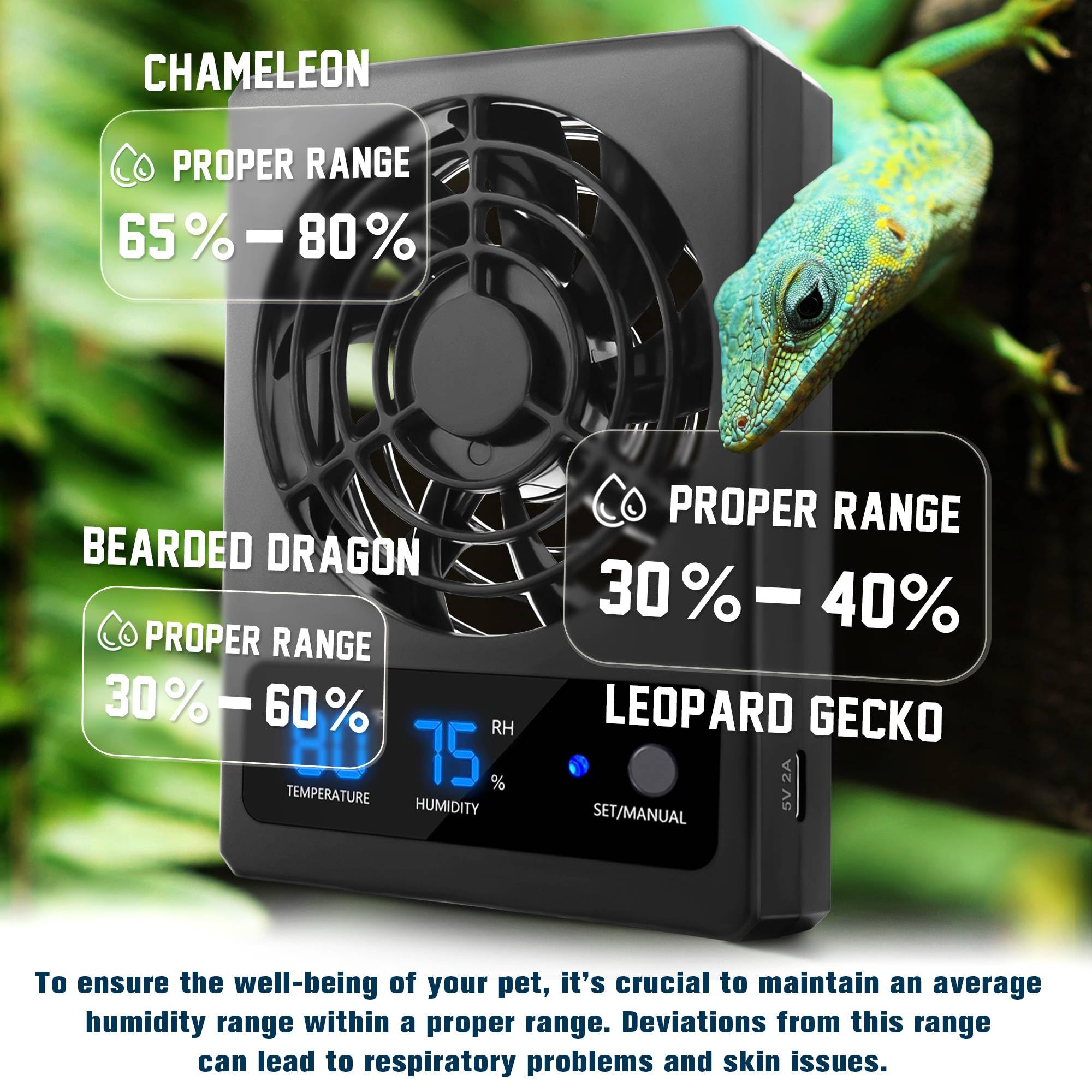 Eckpo 2Pcs Reptile Ventilation Fan With Humidity Sensor And High-Temp Alarm, Fan Dehumidifier For Reptile Enclosure And Terrariu