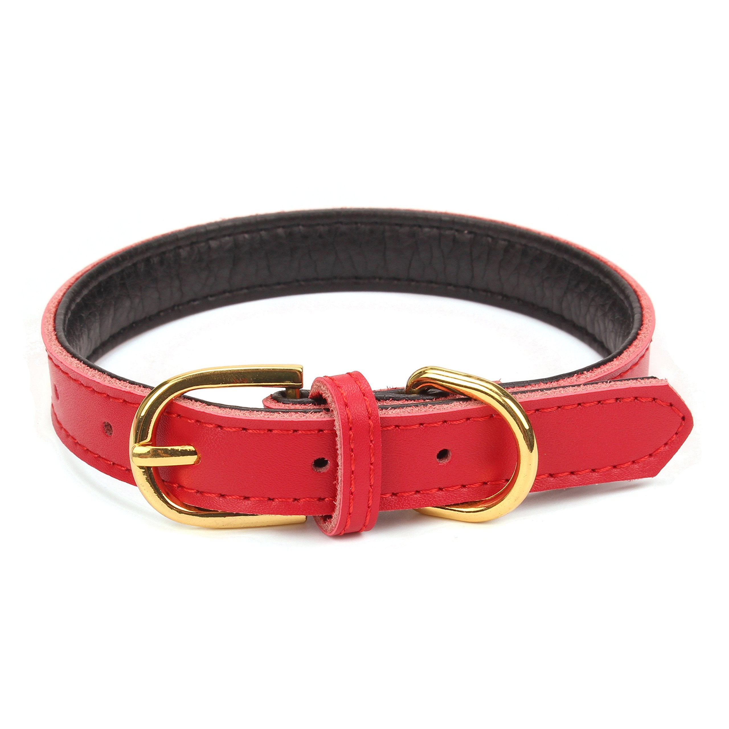 Aolove Basic Classic Padded Leather Pet Collars For Cats Puppy Small Medium Dogs (Red, Medium)