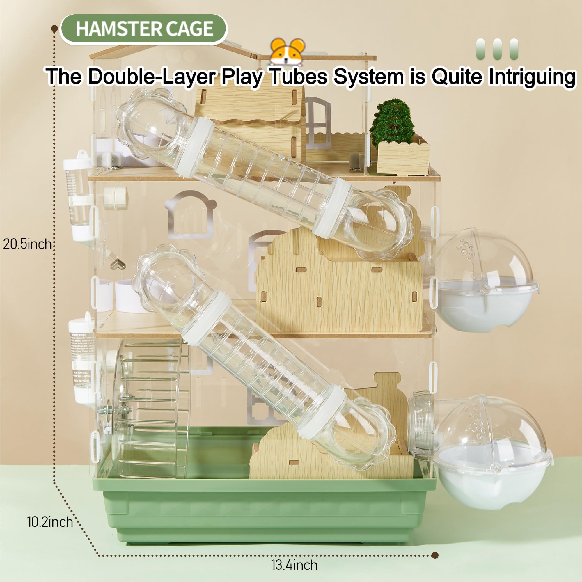 17 In 1 Clear Acrylic Hamster Cage With All Accessories,13.5''L* 10''W* 21''H Dwarf Hamster Cage,Magnetic Connection Small Hamst