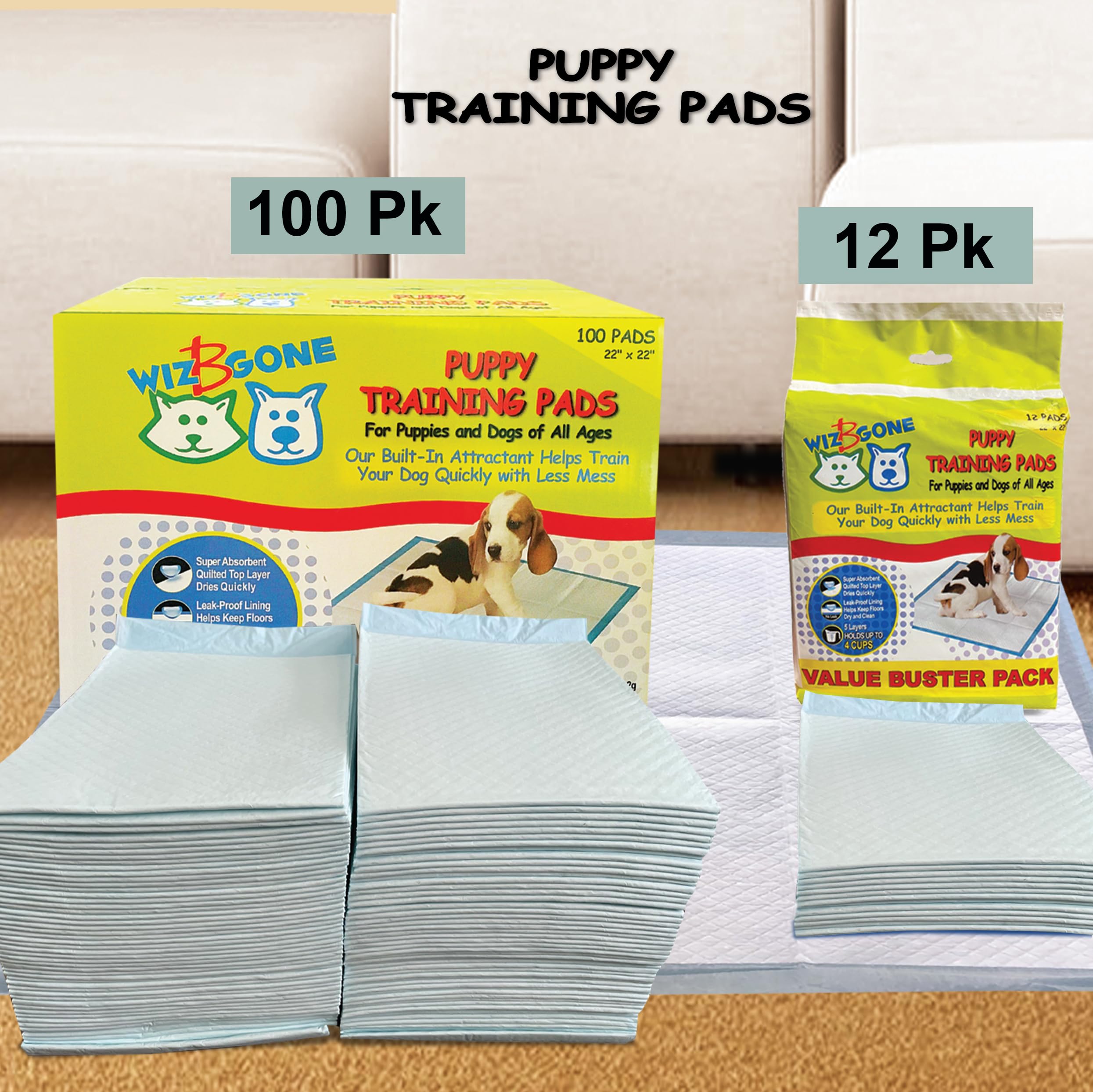 Scoochie Pets Large Dog Training Pads - 100 Pack Puppy Pads, 22 x 22 Absorbent Sheets for Adult & Young Pets - Convenient Box of