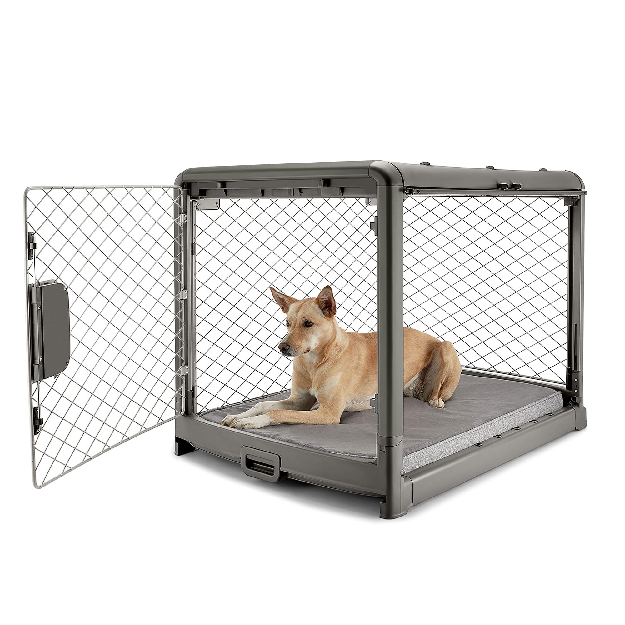 Diggs Revol Collapsible Dog Crate With Wheels - Premium Portable Dog Crate - Safe, Stylish, And Convenient Indoor Kennel (Ash, I