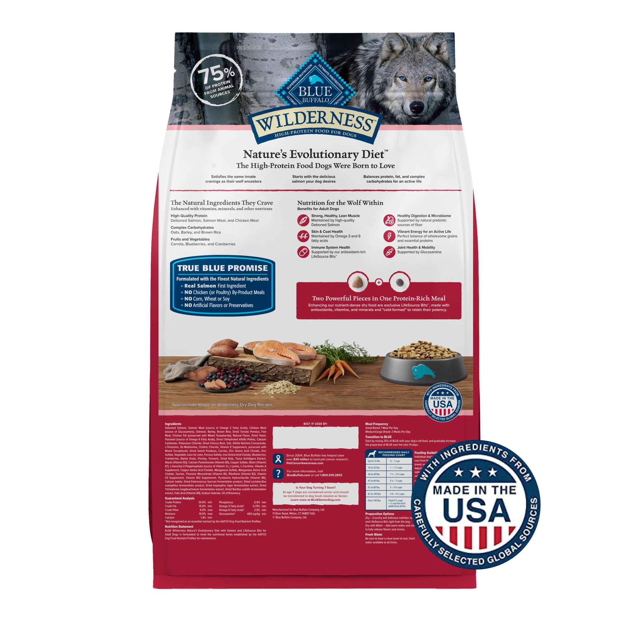 Blue Buffalo Wilderness Natural High-Protein Dry Food for Adult Dogs, Salmon Recipe, 28-lb. Bag
