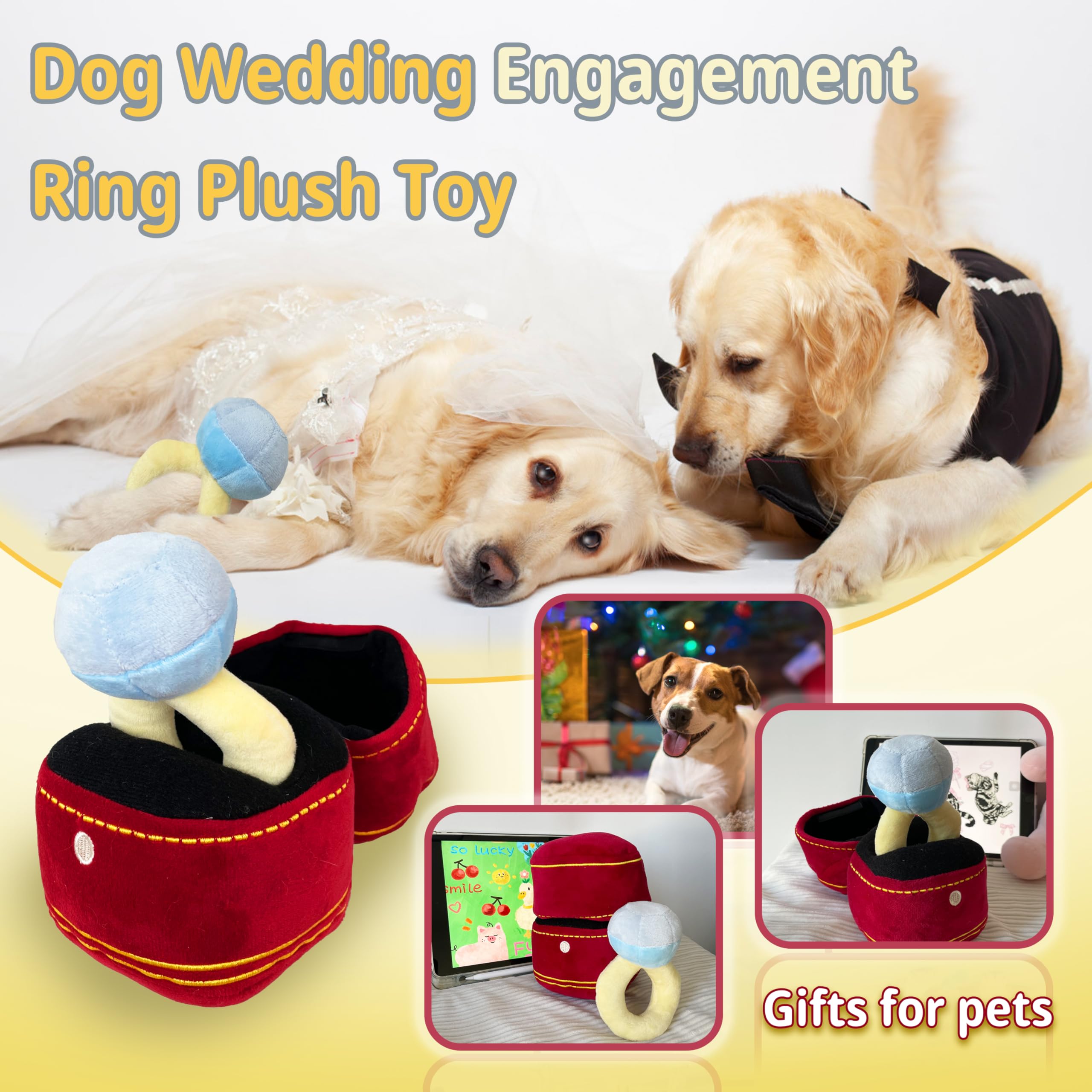 Mewcho Dog Wedding Toy Engagement Plush Ring Box For Dog Birthday Toy Gifts, Funny Dog Plush Toys Squeaky Chew For Party Supplie