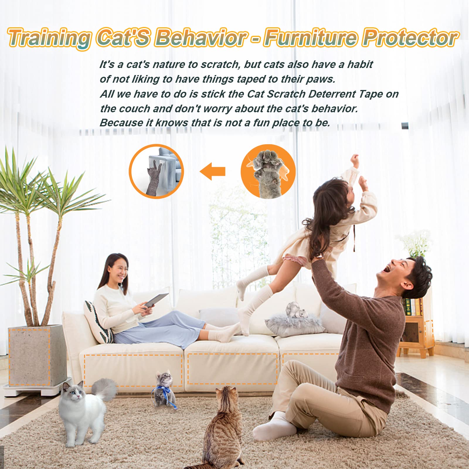 20Pack Cat Scratch Deterrent Tape, Cat Scratch Furniture Protector, Clear Double Sided Anti Scratching Sticky Tape Couch Protect