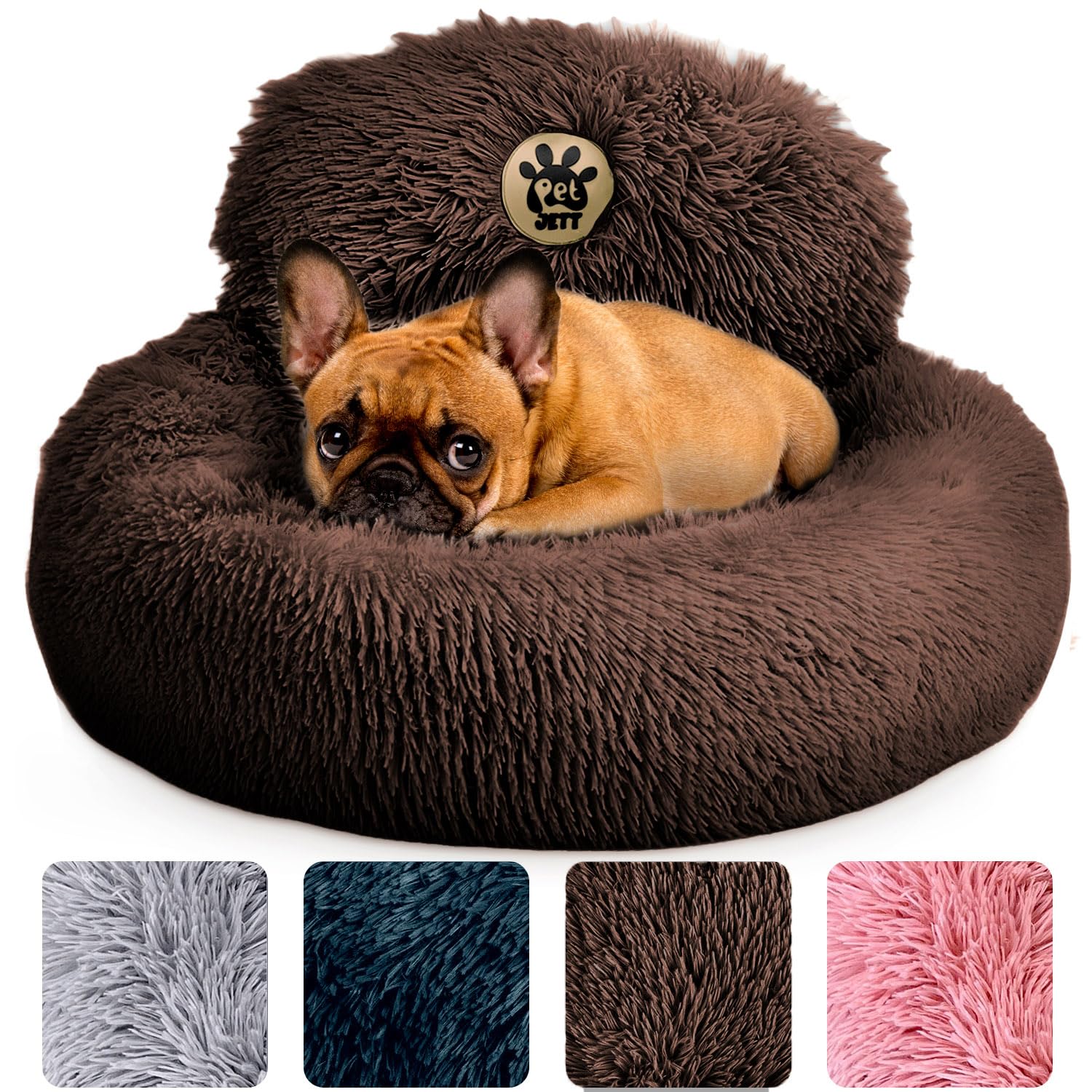 PetJett Calming Dog Bed for Small Dogs - 23  Donut Dog Beds, Anti-Slip & Washable Fluffy Plush Faux Fur Pet Bed, Anti-Anxiety Pr