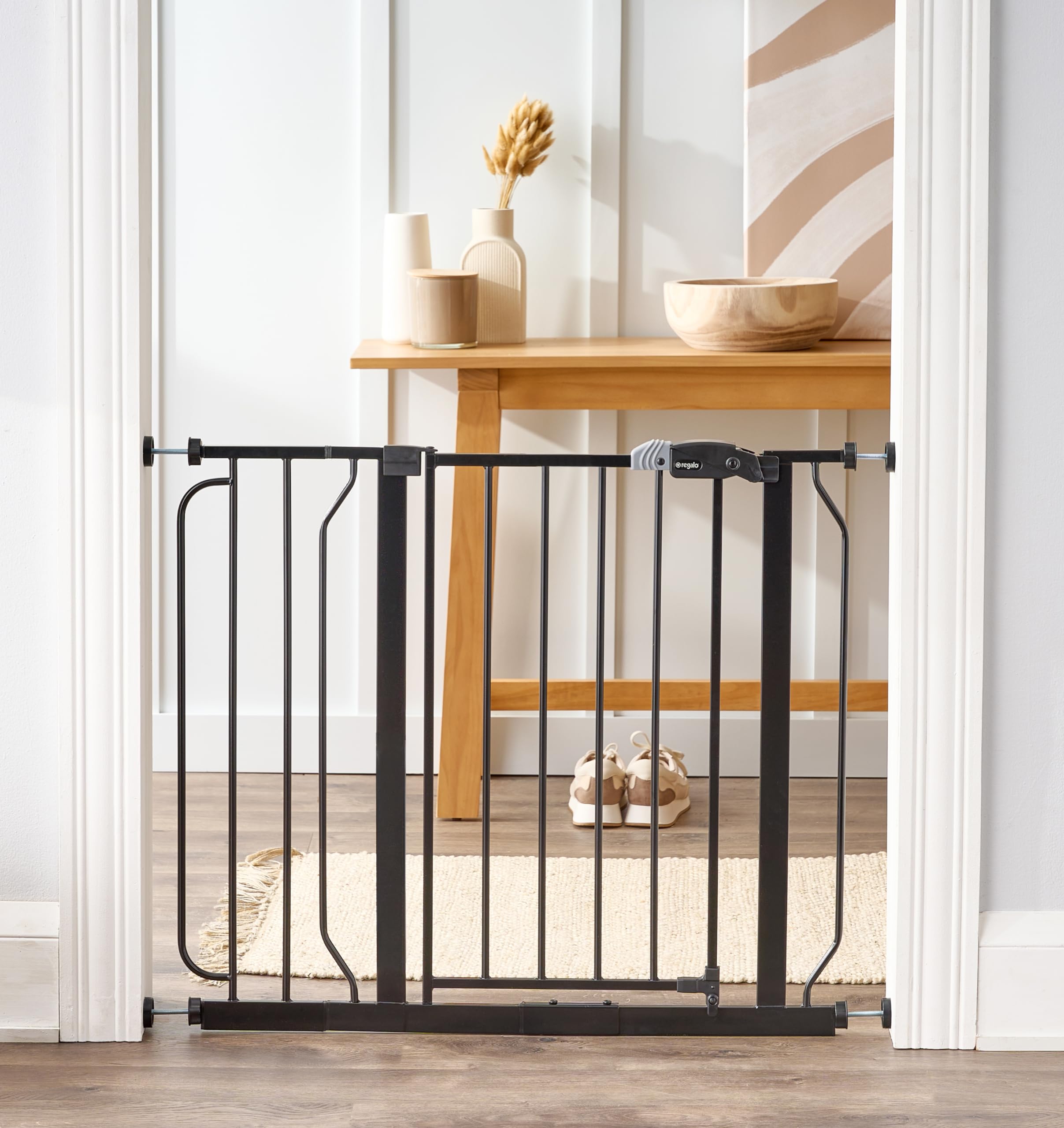 Regalo 38" Baby Gate - Pressure Mount Design, Metal, Black, Model 1160 B DS, Safe for Babies & Pets, Fits 29-38.5"W x 30"H