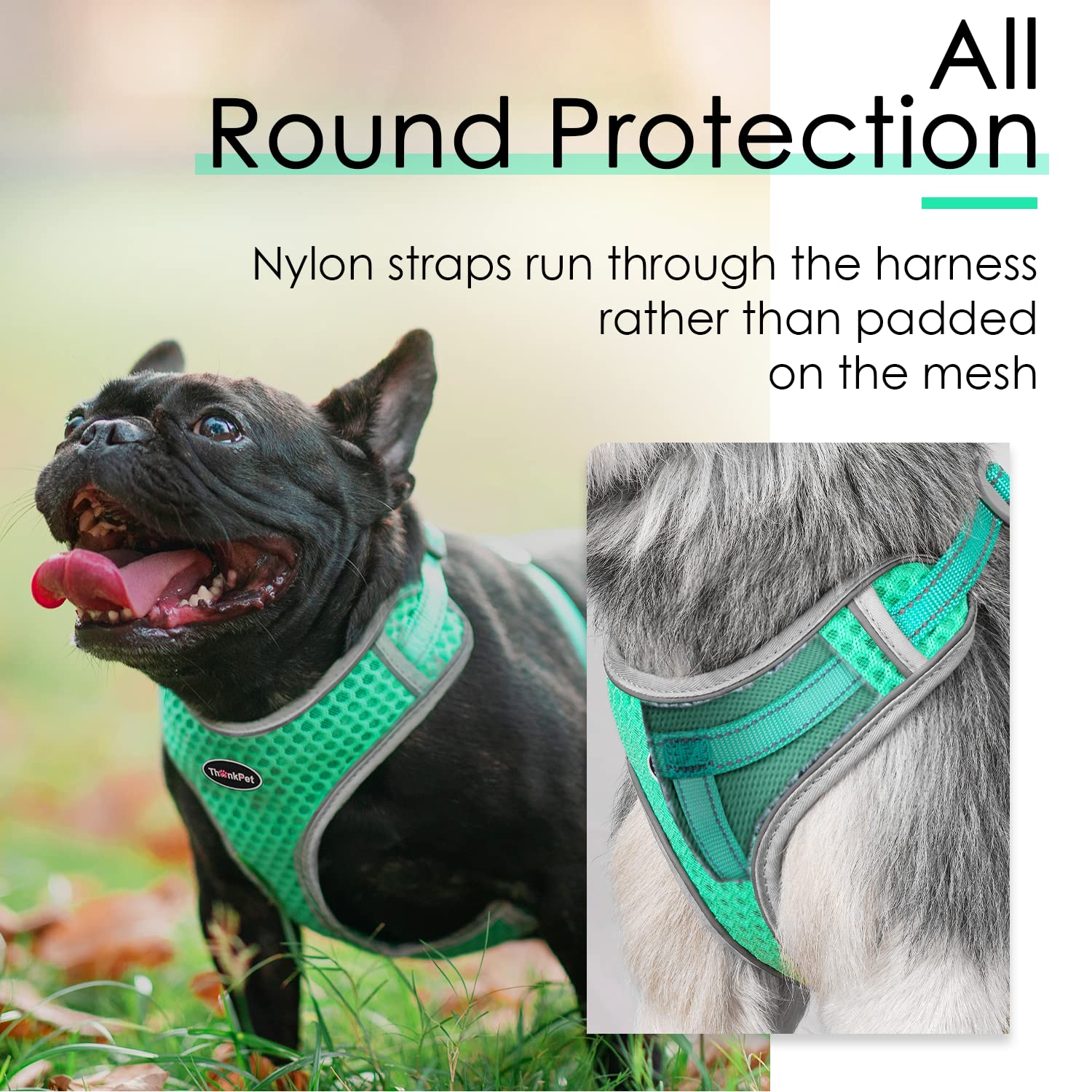 ThinkPet Reflective Breathable Soft Air Mesh No Pull Puppy Choke Free Over Head Vest Harness for Puppy Small Medium Dogs and Cat