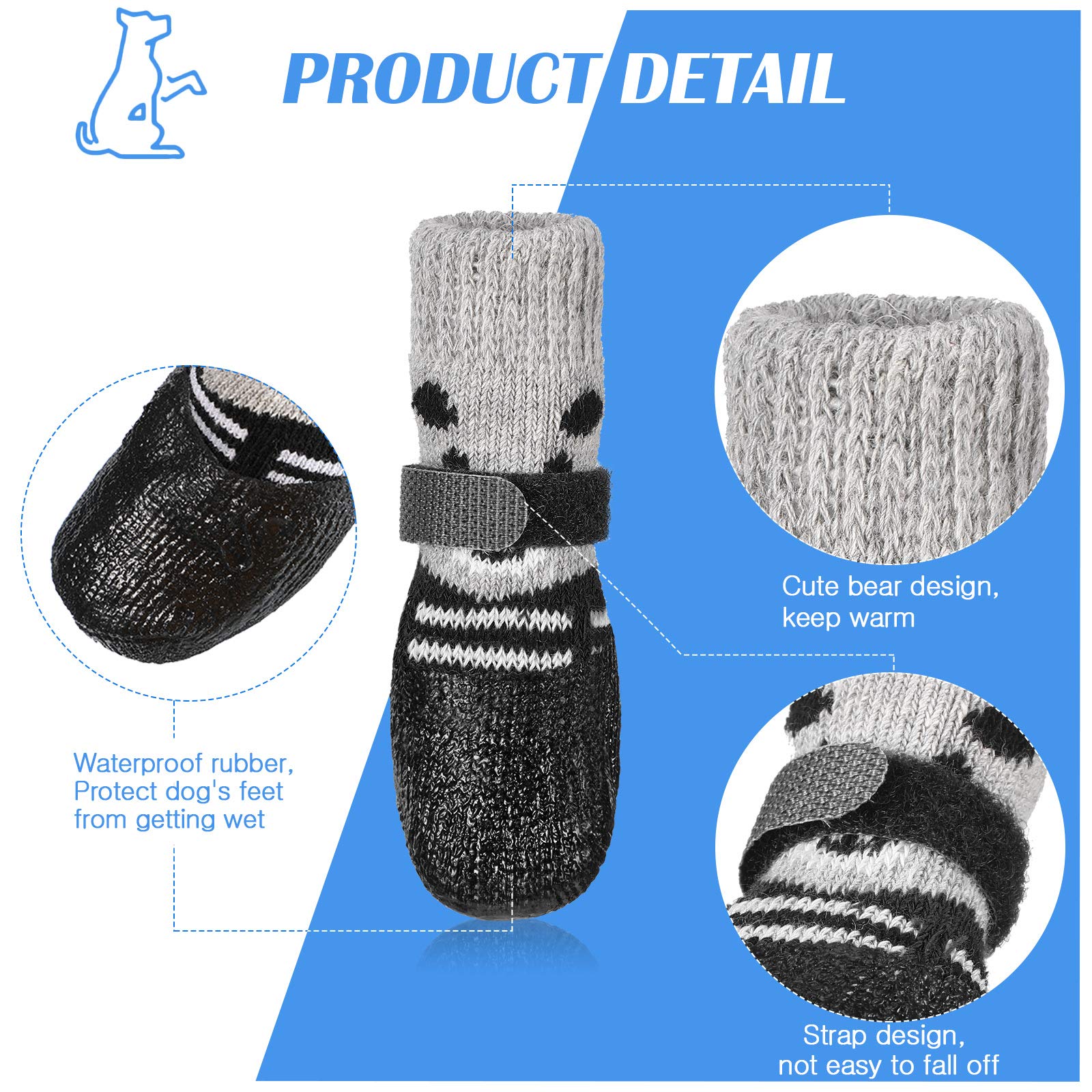 Weewooday 2 Sets Dog Boots Shoes Socks Waterproof Cat Shoes Rain Snow Dog Booties Anti-Slip Cat Sock Booties With Adjustable Dra