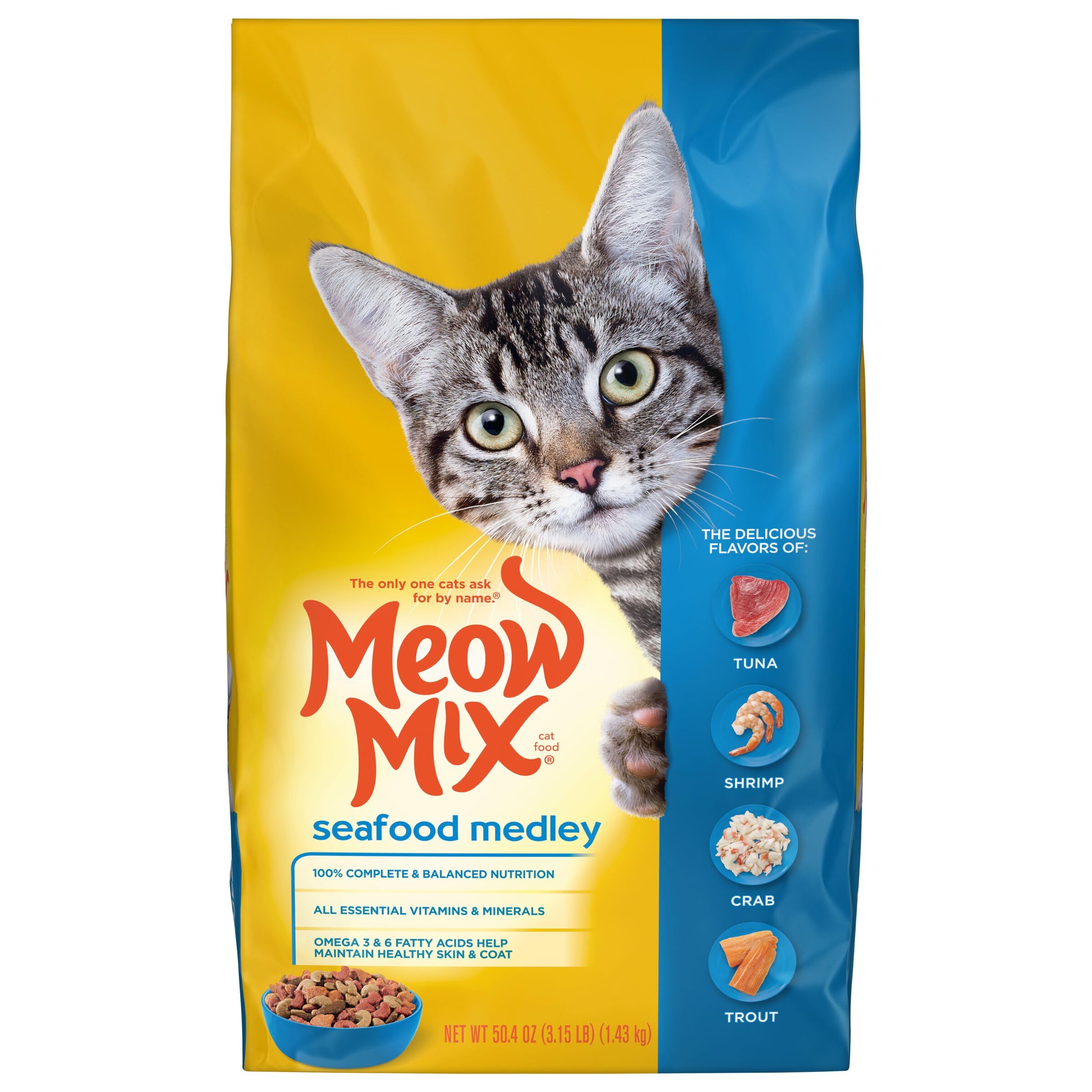 Meow Mix Seafood Medley Dry Cat Food, 3.15 Pound Bag (Pack of 4)