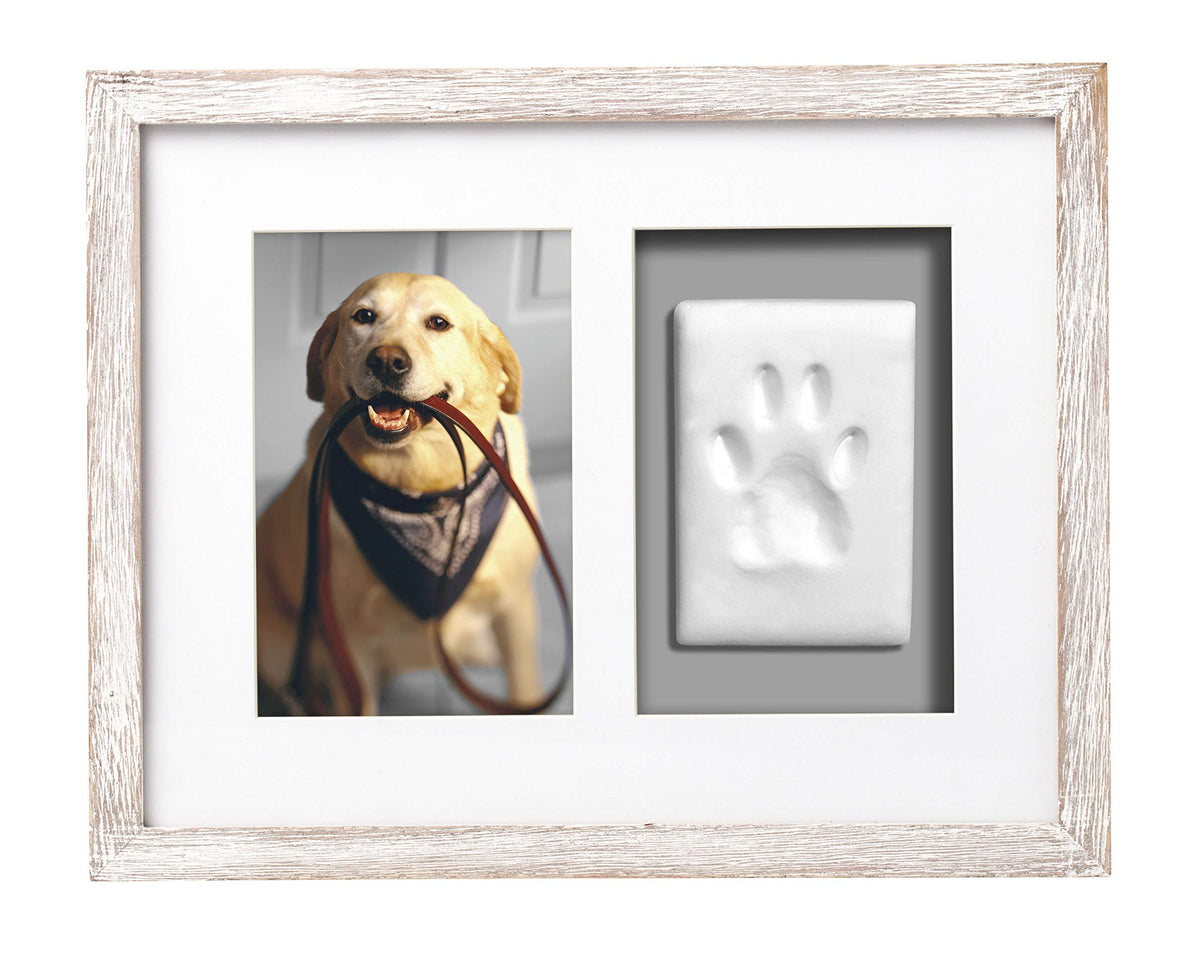 Pearhead Pet Pawprints Wall Picture Frame And Imprint Kit, Pet Owner Gifts, Distressed Gray