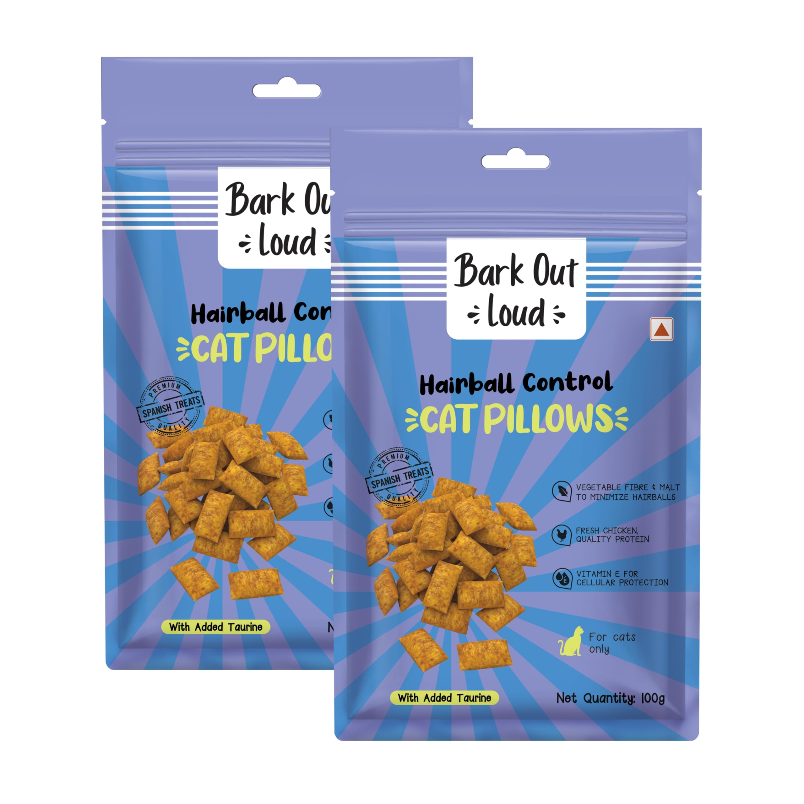 Bark Out Loud By Vivaldis - Cat Pillow Treats |Cat Treats For Cats (100Gm) (Pack Of 2, Cat Pillows Combo), Adult, Chunk