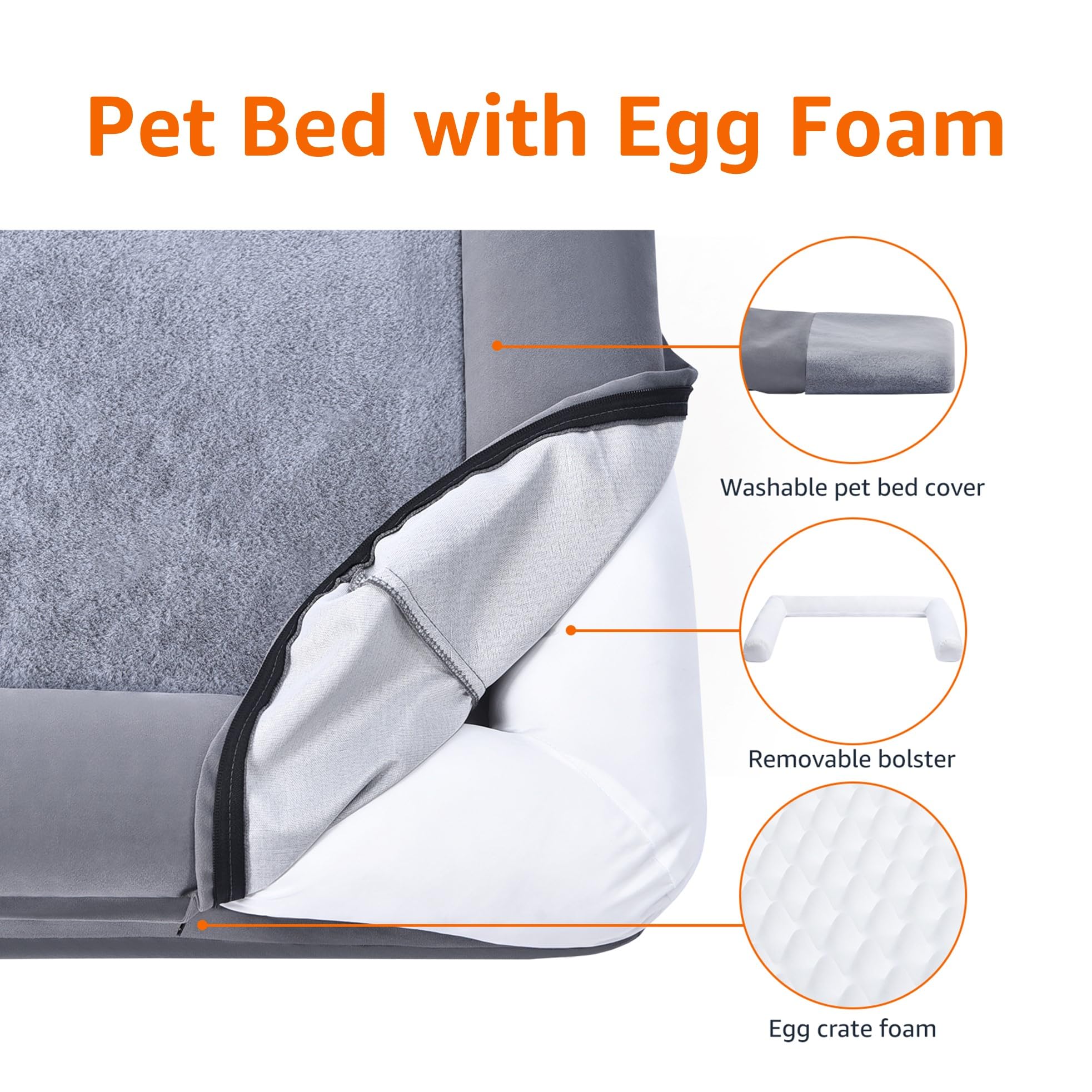 Amazon Basics Foam Living Room Couch Dog Pet Bed With Removable Cover, Grey, 44'' X 35''
