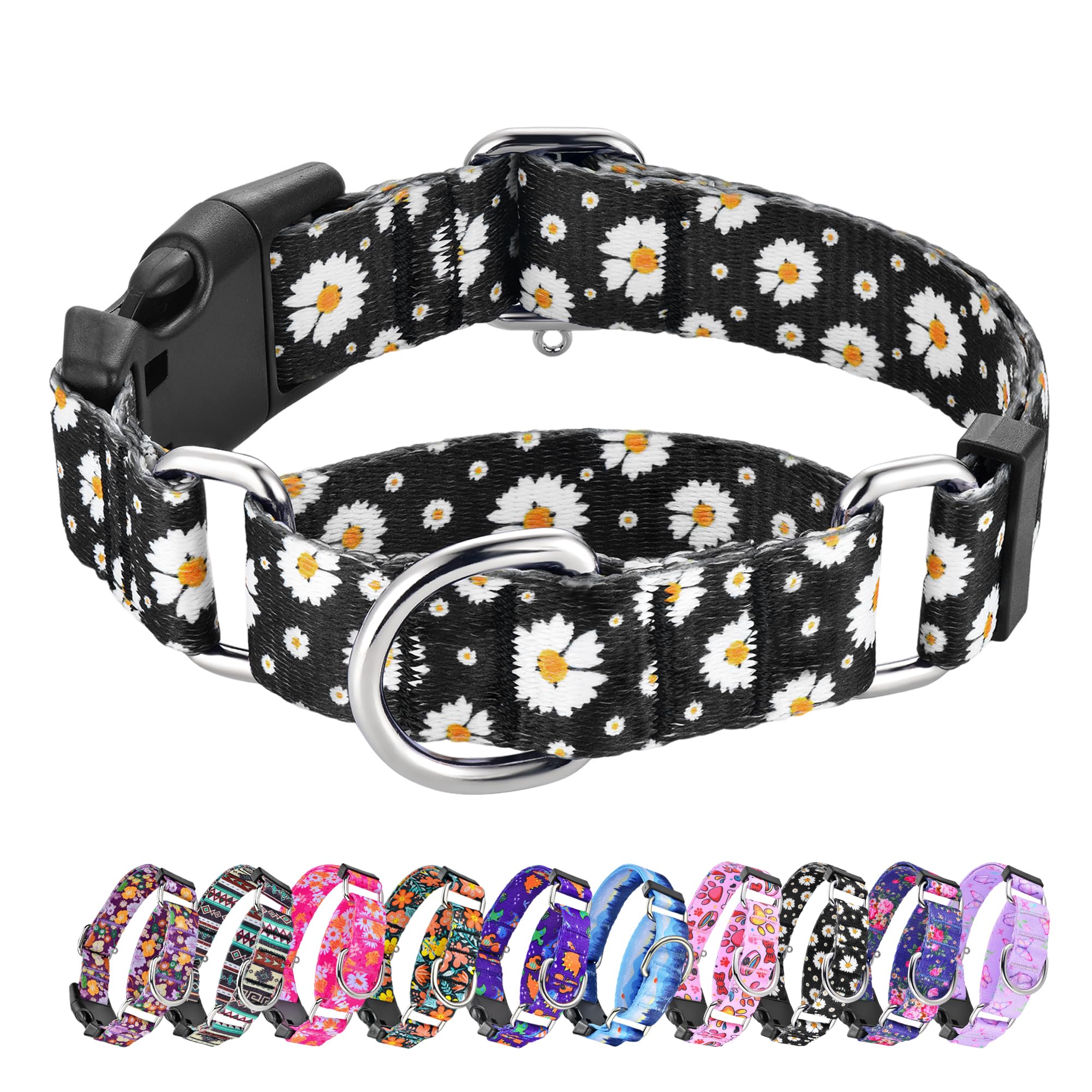 Hikiko Martingale Collar For Dogs With Buckle For Small Medium Large Dogs Soft Nylon Daisy Dog Collars Walking Training(Pure Dai